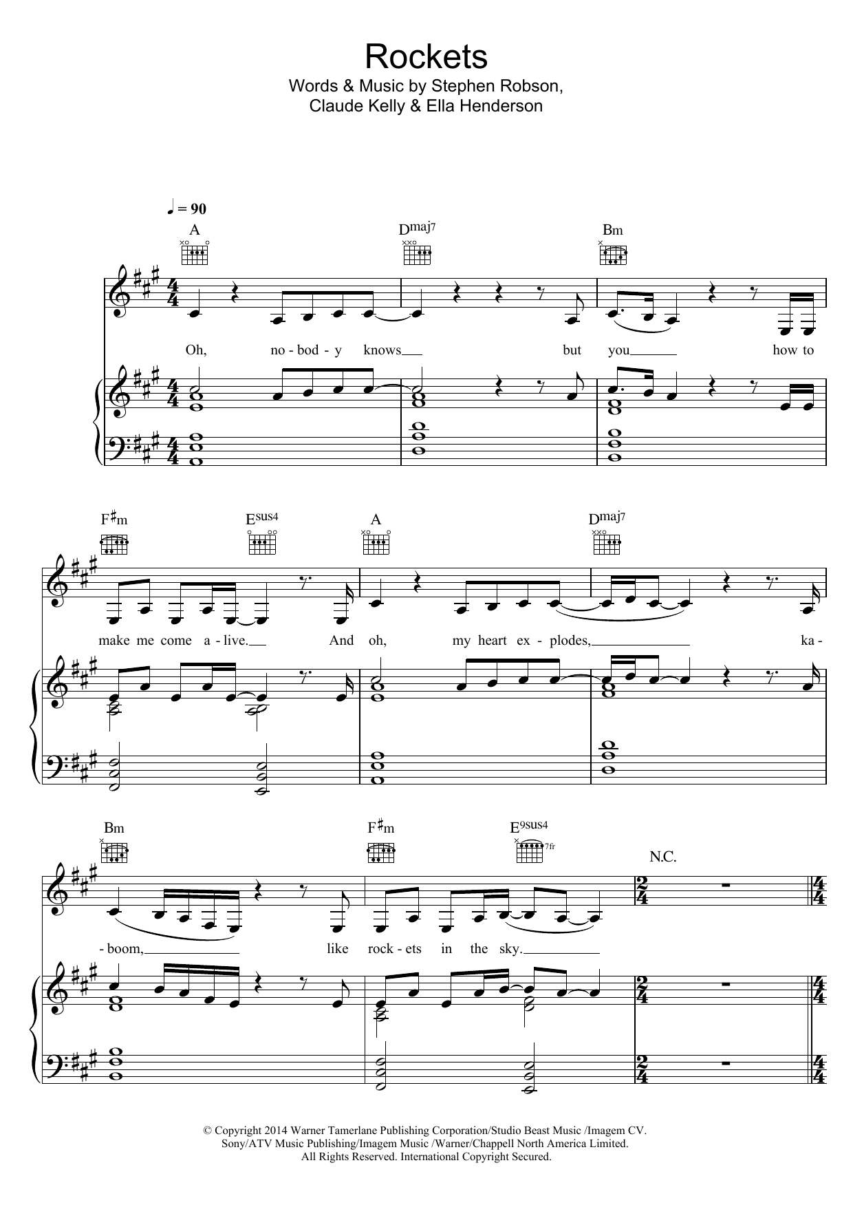 Download Ella Henderson Rockets Sheet Music and learn how to play Piano, Vocal & Guitar (Right-Hand Melody) PDF digital score in minutes