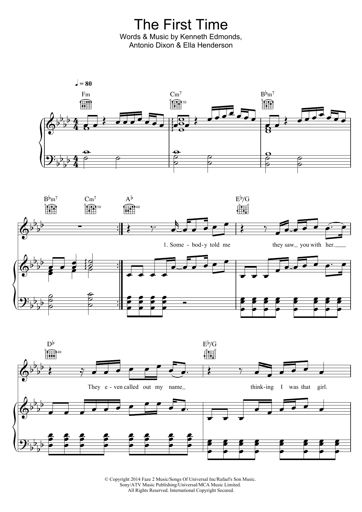 Download Ella Henderson The First Time Sheet Music and learn how to play Piano, Vocal & Guitar (Right-Hand Melody) PDF digital score in minutes