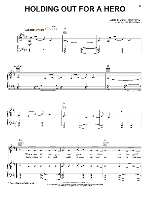 Download Ella Mae Bowen Holding Out For A Hero Sheet Music and learn how to play Piano, Vocal & Guitar (Right-Hand Melody) PDF digital score in minutes