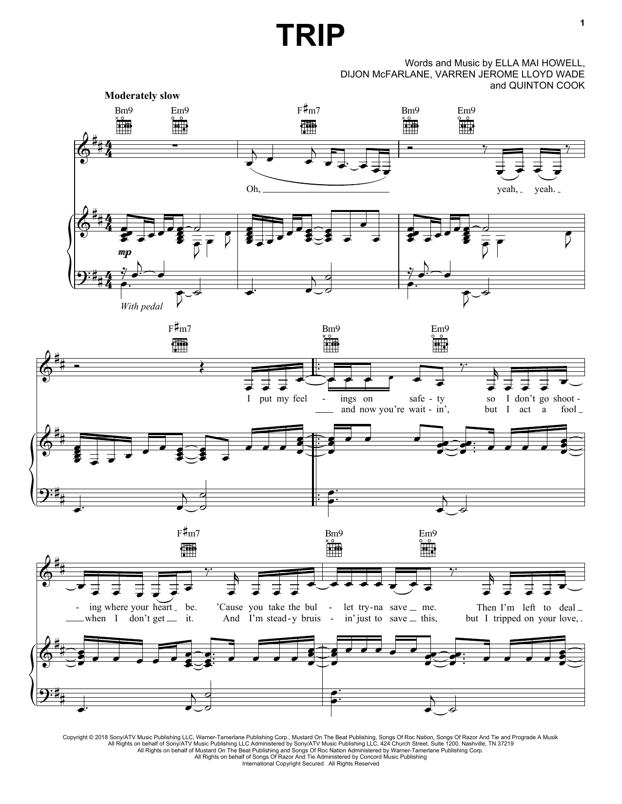 Download Ella Mai Trip Sheet Music and learn how to play Big Note Piano PDF digital score in minutes