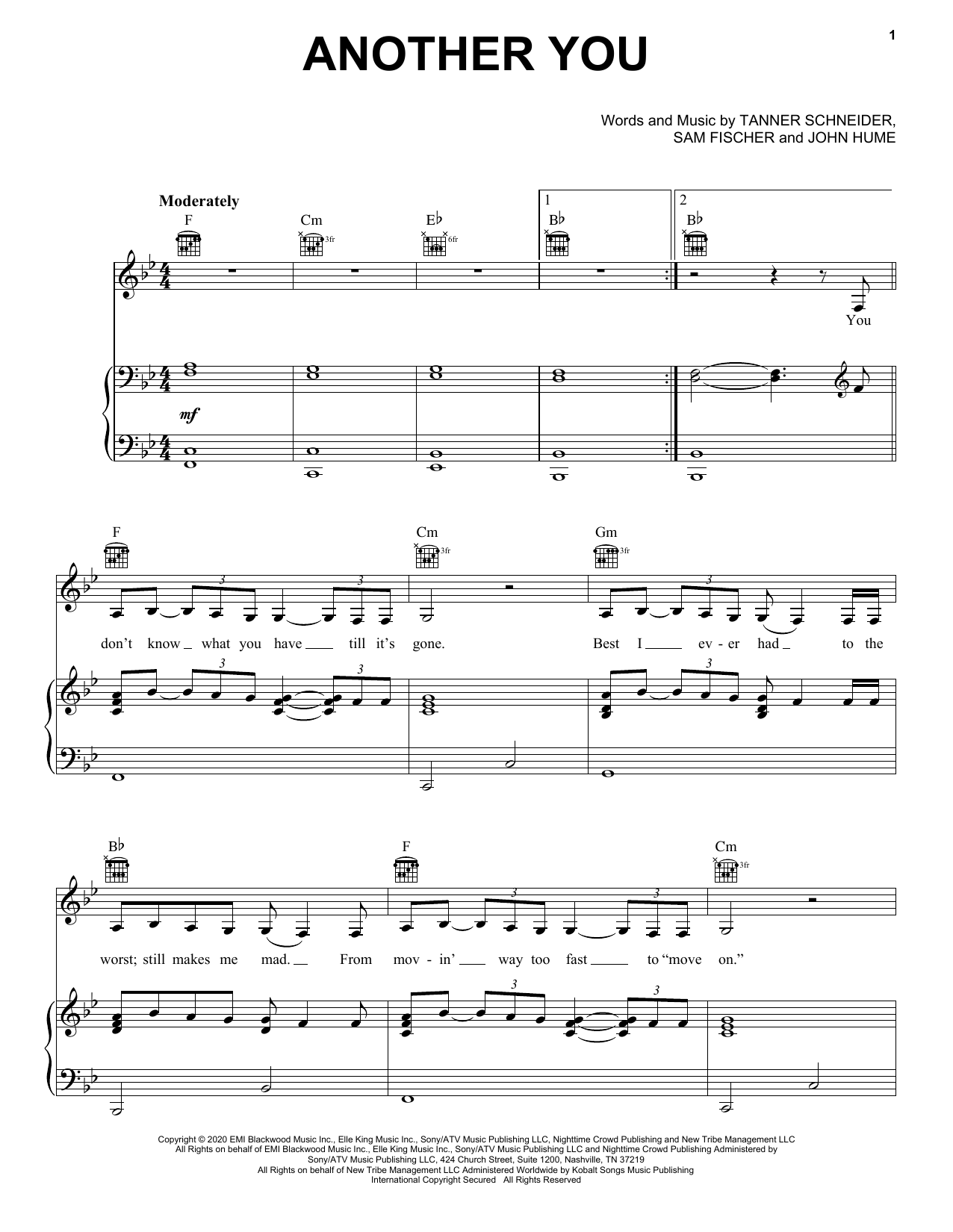 Download Elle King Another You Sheet Music and learn how to play Piano, Vocal & Guitar Chords (Right-Hand Melody) PDF digital score in minutes