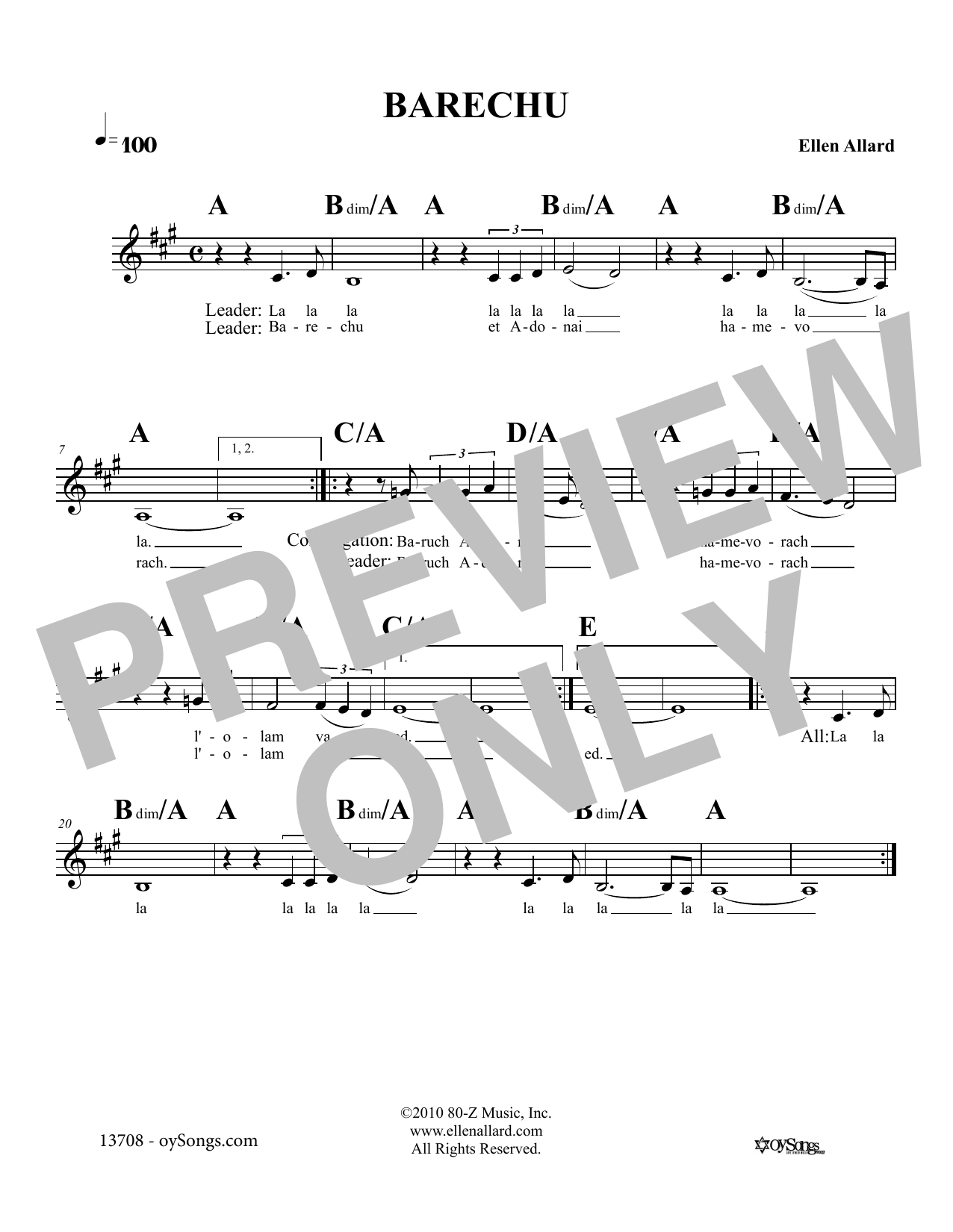 Download Ellen Allard Barechu Sheet Music and learn how to play Melody Line, Lyrics & Chords PDF digital score in minutes