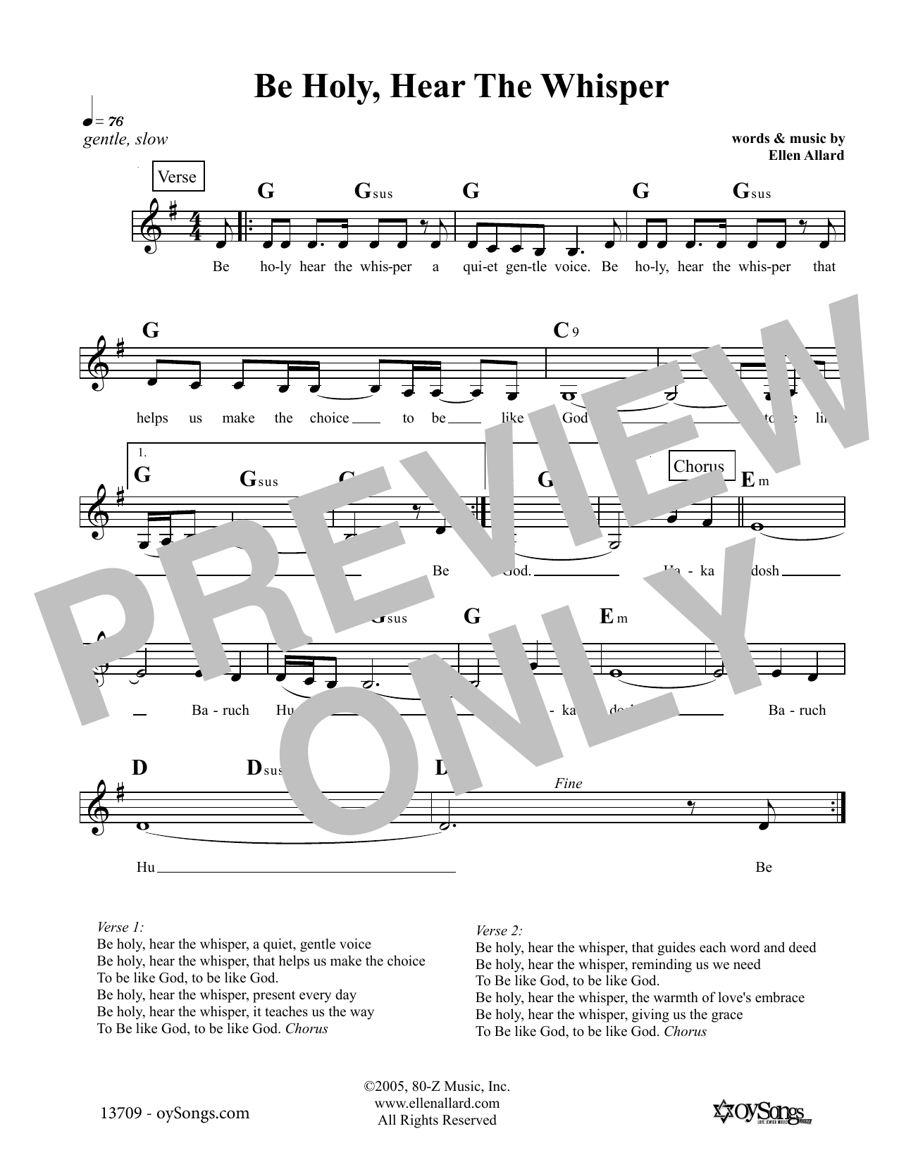 Download Ellen Allard Be Holy Hear the Whisper Sheet Music and learn how to play Melody Line, Lyrics & Chords PDF digital score in minutes