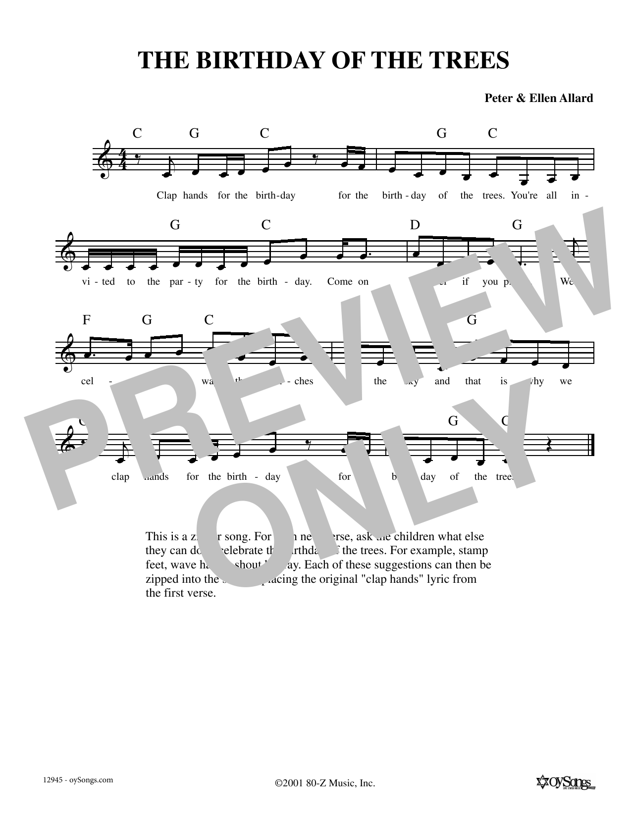 Download Ellen Allard Birthday Of The Trees Sheet Music and learn how to play Melody Line, Lyrics & Chords PDF digital score in minutes
