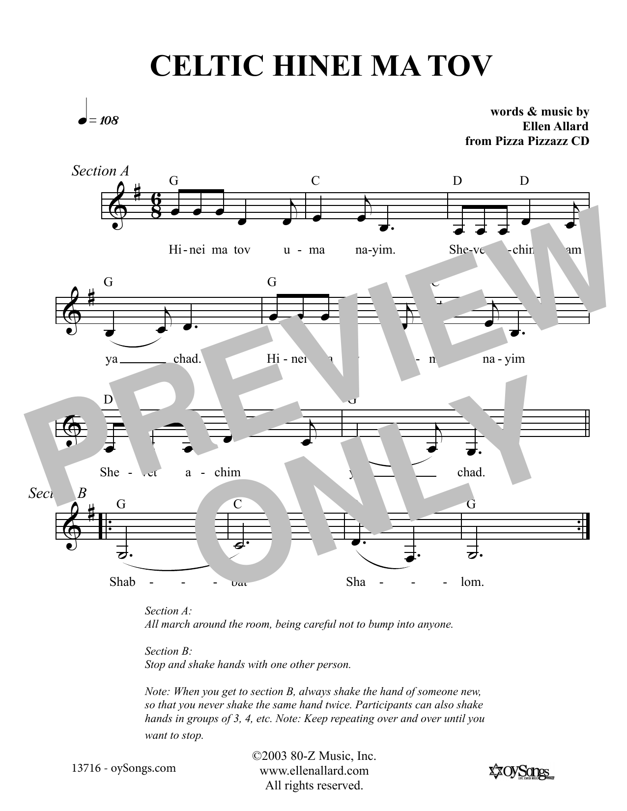 Download Ellen Allard Celtic Hinei Ma Tov Sheet Music and learn how to play Melody Line, Lyrics & Chords PDF digital score in minutes
