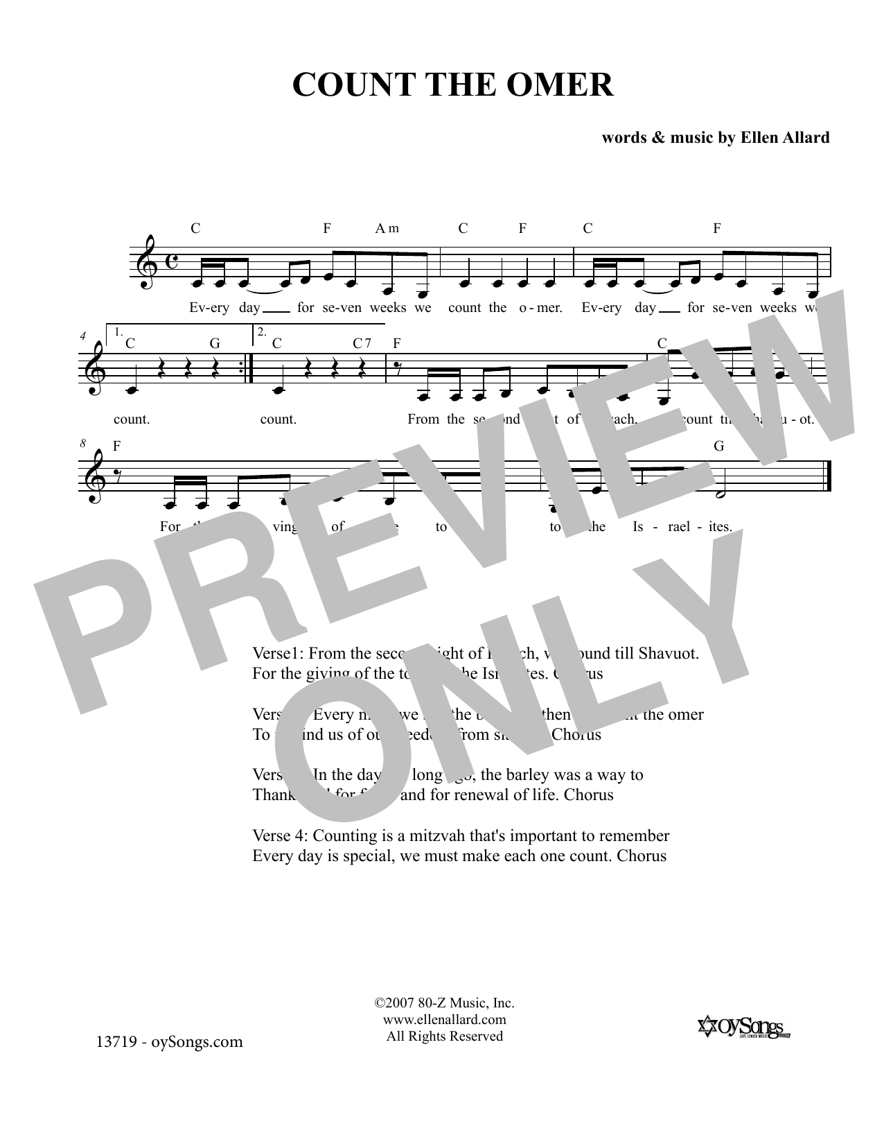 Download Ellen Allard Count the Omer Sheet Music and learn how to play Melody Line, Lyrics & Chords PDF digital score in minutes