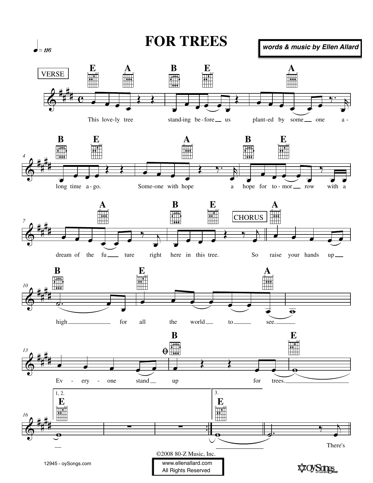 Download Ellen Allard For Trees Sheet Music and learn how to play Melody Line, Lyrics & Chords PDF digital score in minutes