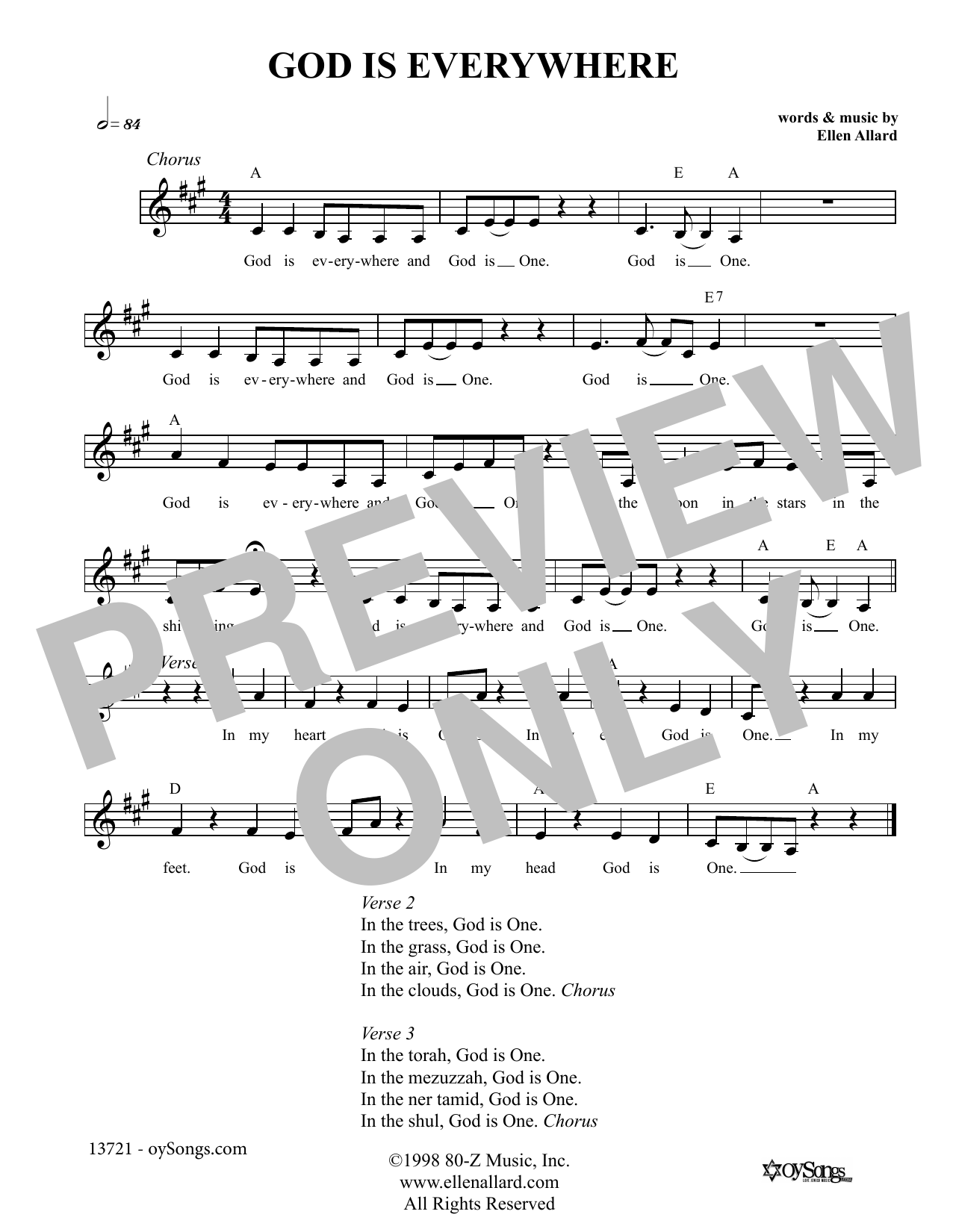 Download Ellen Allard God is Everywhere Sheet Music and learn how to play Melody Line, Lyrics & Chords PDF digital score in minutes