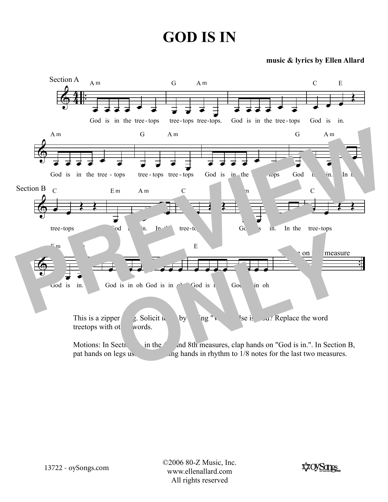 Download Ellen Allard God Is In Sheet Music and learn how to play Melody Line, Lyrics & Chords PDF digital score in minutes