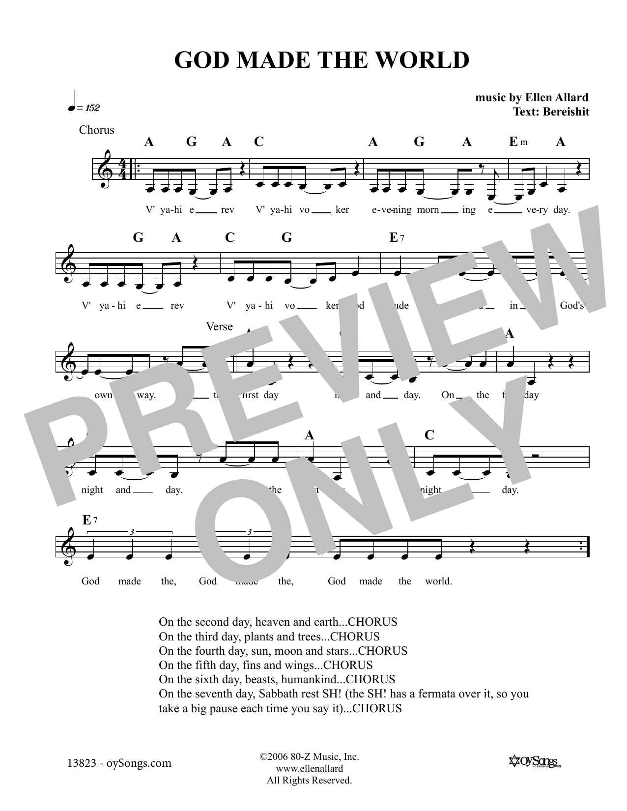 Download Ellen Allard God Made The World Sheet Music and learn how to play Melody Line, Lyrics & Chords PDF digital score in minutes