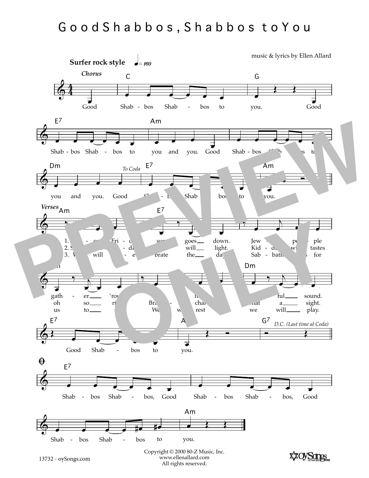 Download Ellen Allard Good Shabbos Sheet Music and learn how to play Melody Line, Lyrics & Chords PDF digital score in minutes