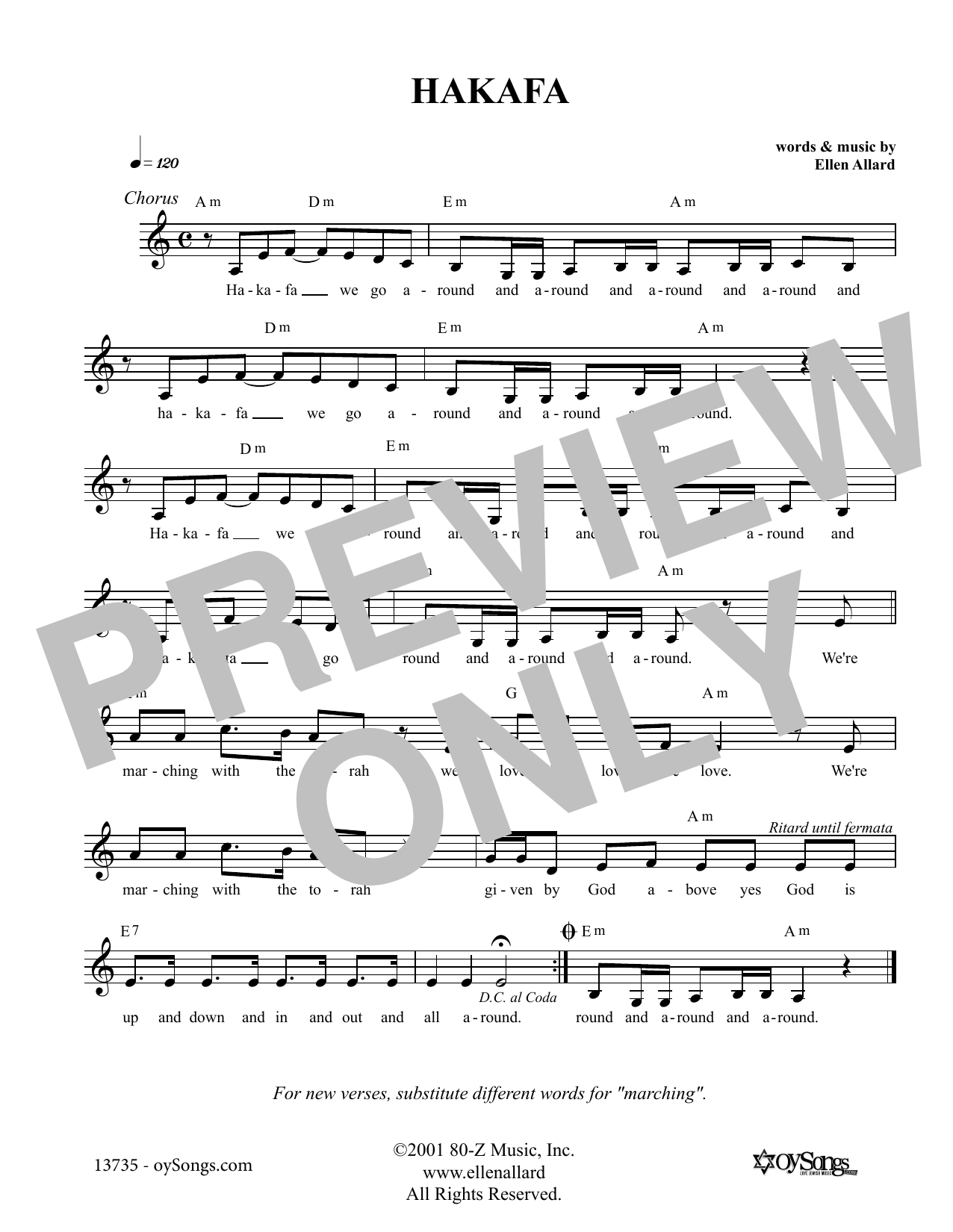 Download Ellen Allard Hakafa Sheet Music and learn how to play Melody Line, Lyrics & Chords PDF digital score in minutes