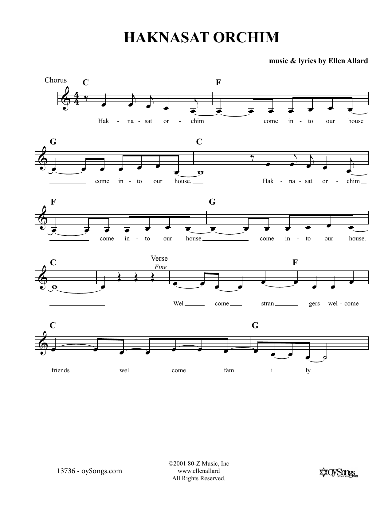 Download Ellen Allard Haknasat Orchim Sheet Music and learn how to play Melody Line, Lyrics & Chords PDF digital score in minutes
