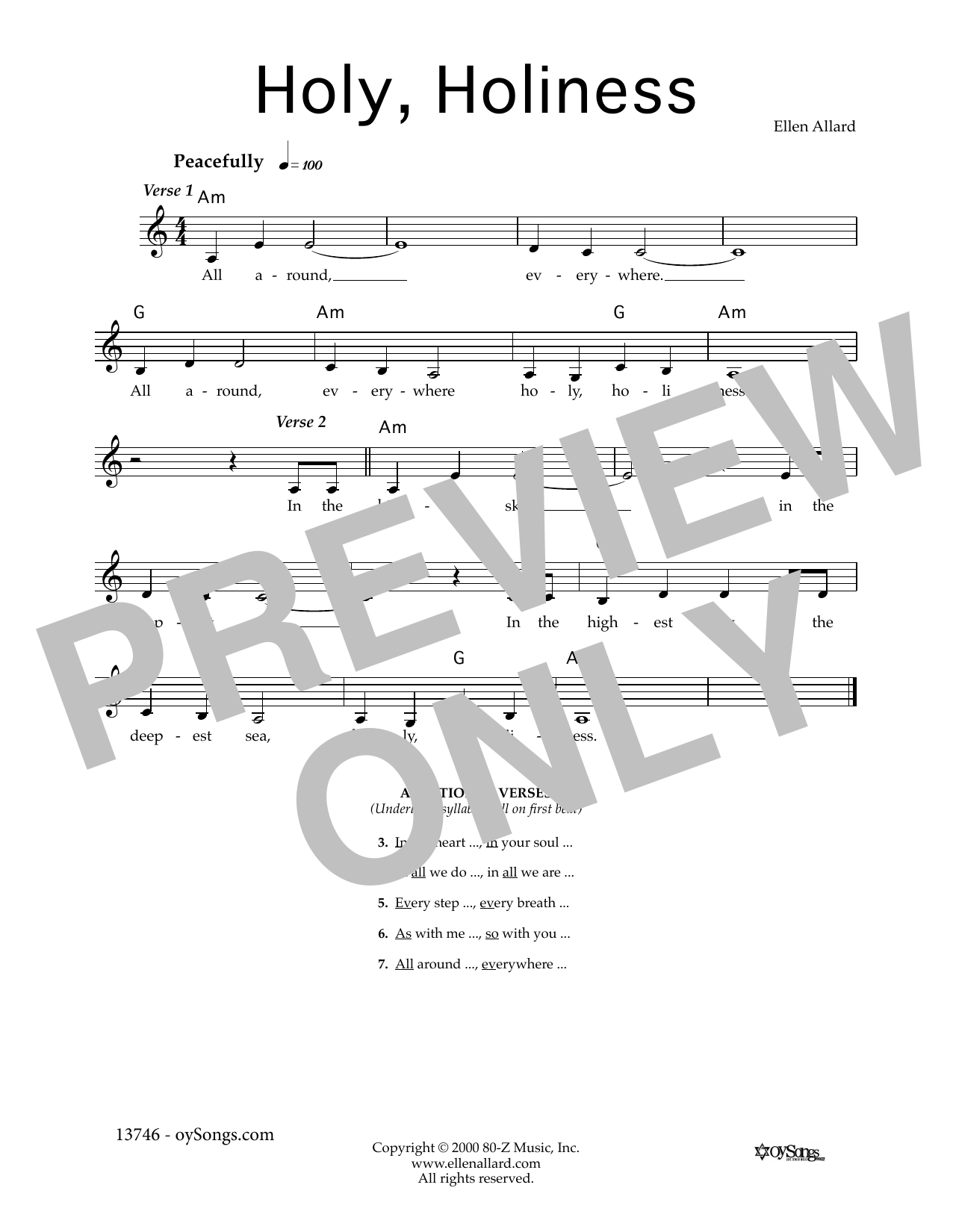 Download Ellen Allard Holy, Holiness Sheet Music and learn how to play Melody Line, Lyrics & Chords PDF digital score in minutes