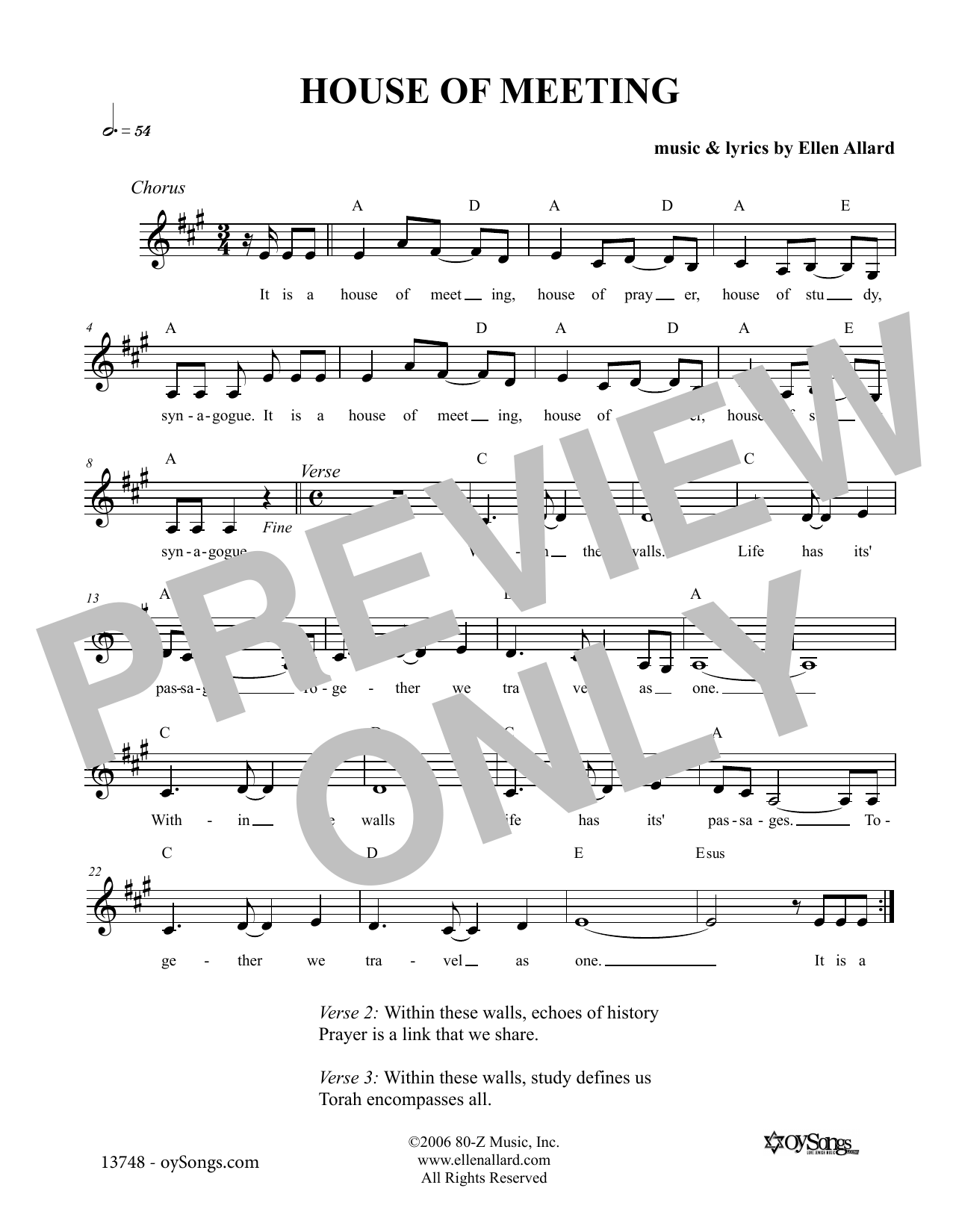 Download Ellen Allard House of Meeting Sheet Music and learn how to play Melody Line, Lyrics & Chords PDF digital score in minutes