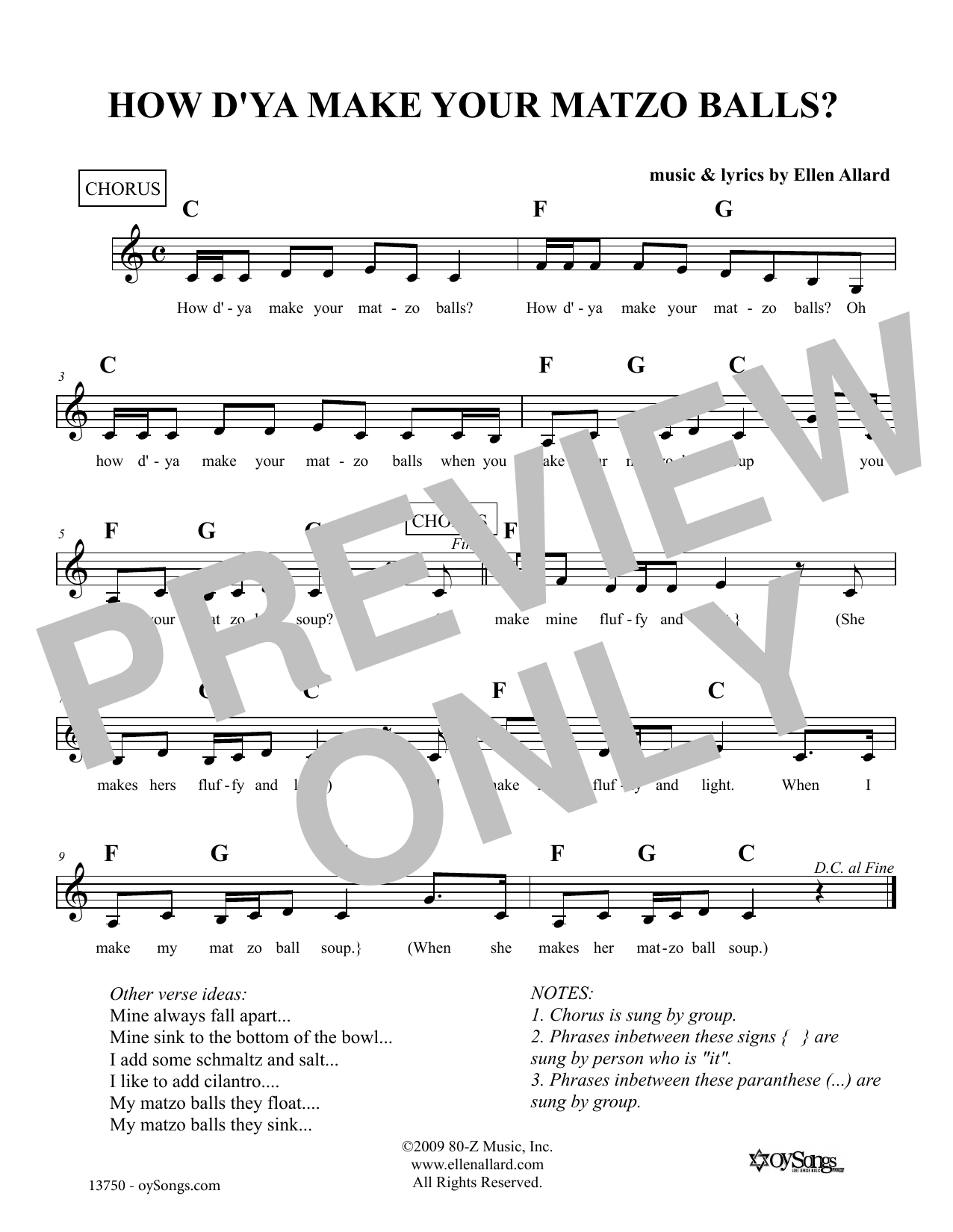 Download Ellen Allard How Do You Make Your Matzo Balls Sheet Music and learn how to play Melody Line, Lyrics & Chords PDF digital score in minutes