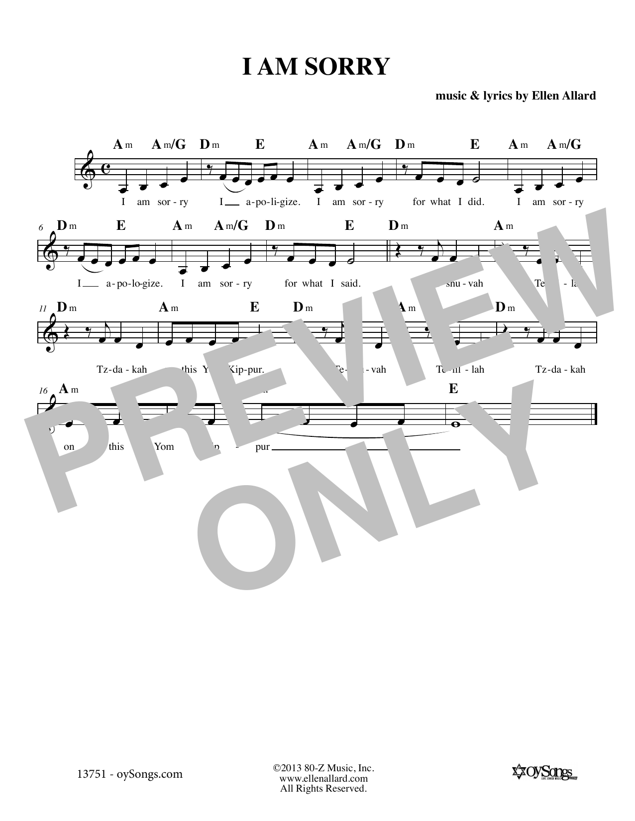 Download Ellen Allard I Am Sorry Sheet Music and learn how to play Melody Line, Lyrics & Chords PDF digital score in minutes