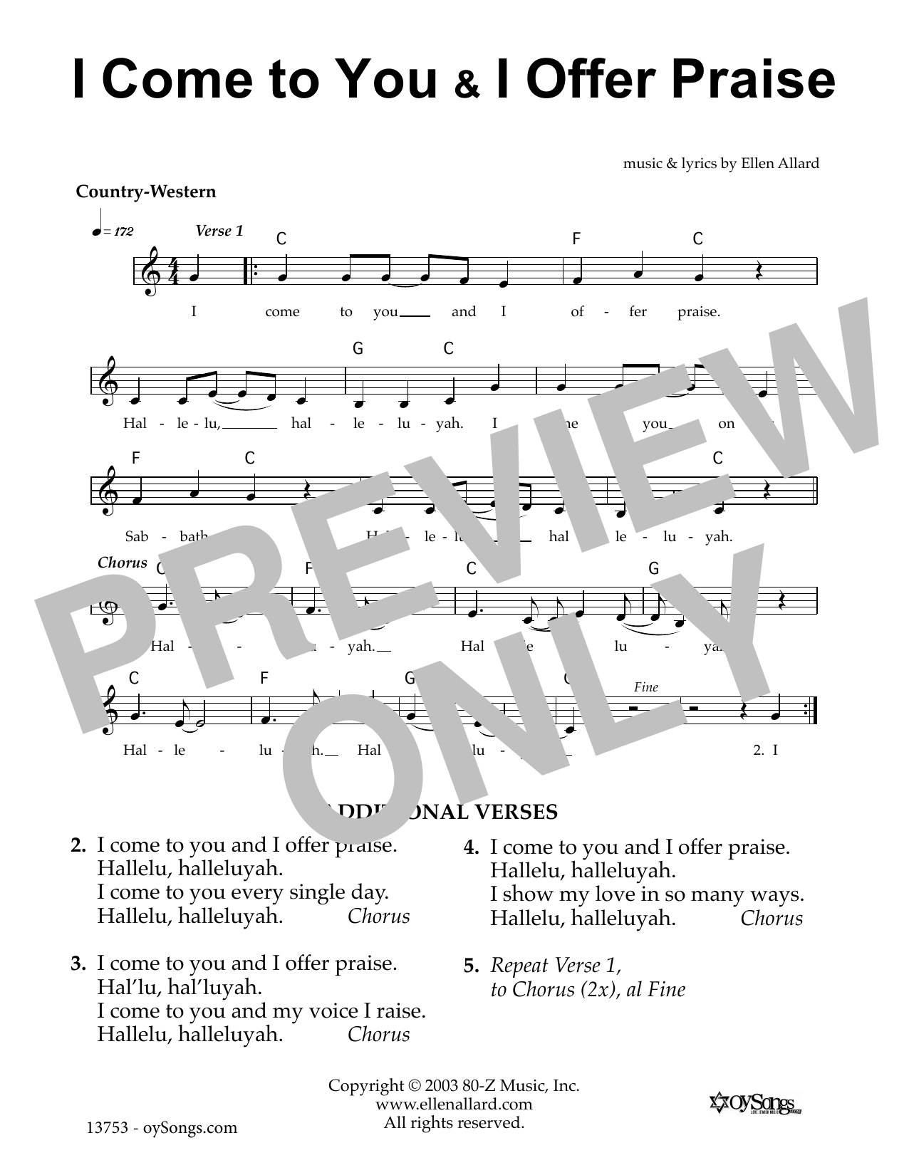 Download Ellen Allard I Come To You Offer Praise Sheet Music and learn how to play Melody Line, Lyrics & Chords PDF digital score in minutes