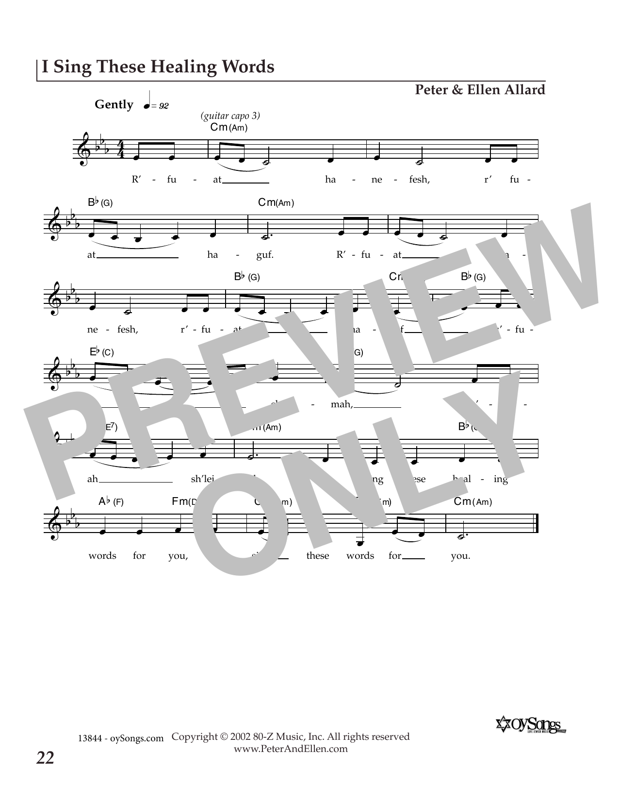 Download Ellen Allard I Sing These Healing Words Sheet Music and learn how to play Melody Line, Lyrics & Chords PDF digital score in minutes