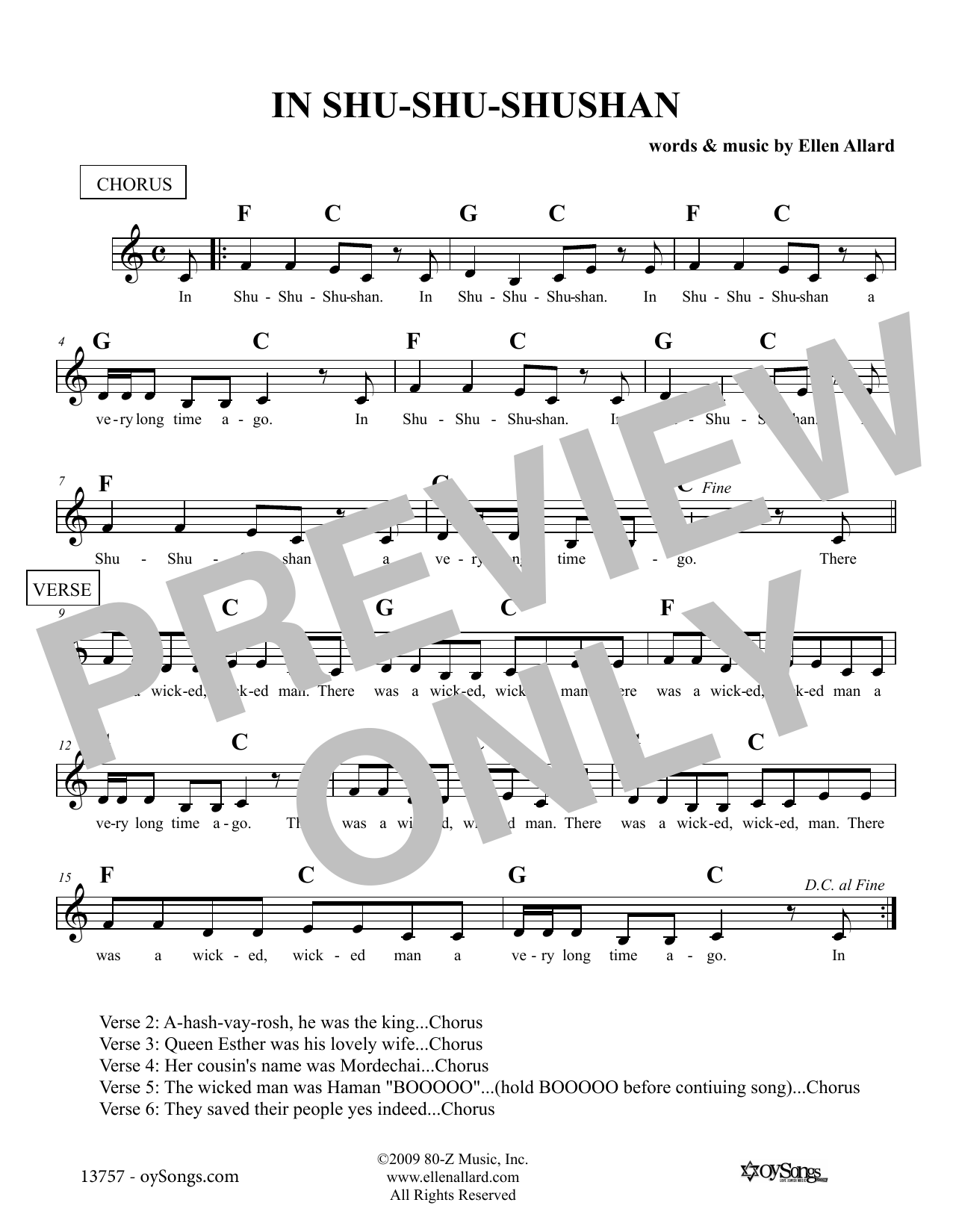 Download Ellen Allard In Shu Shu Shushan Sheet Music and learn how to play Melody Line, Lyrics & Chords PDF digital score in minutes