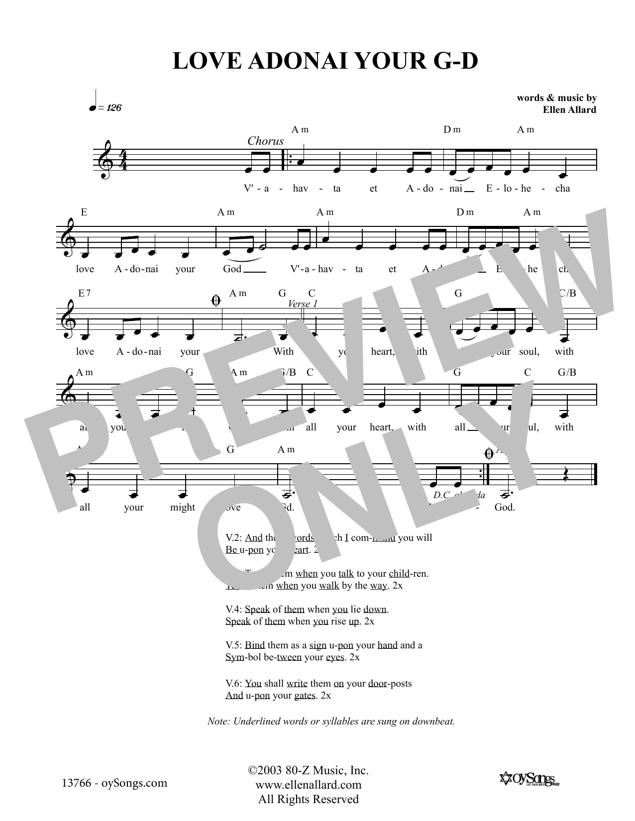 Download Ellen Allard Love Adonai Your God Sheet Music and learn how to play Melody Line, Lyrics & Chords PDF digital score in minutes