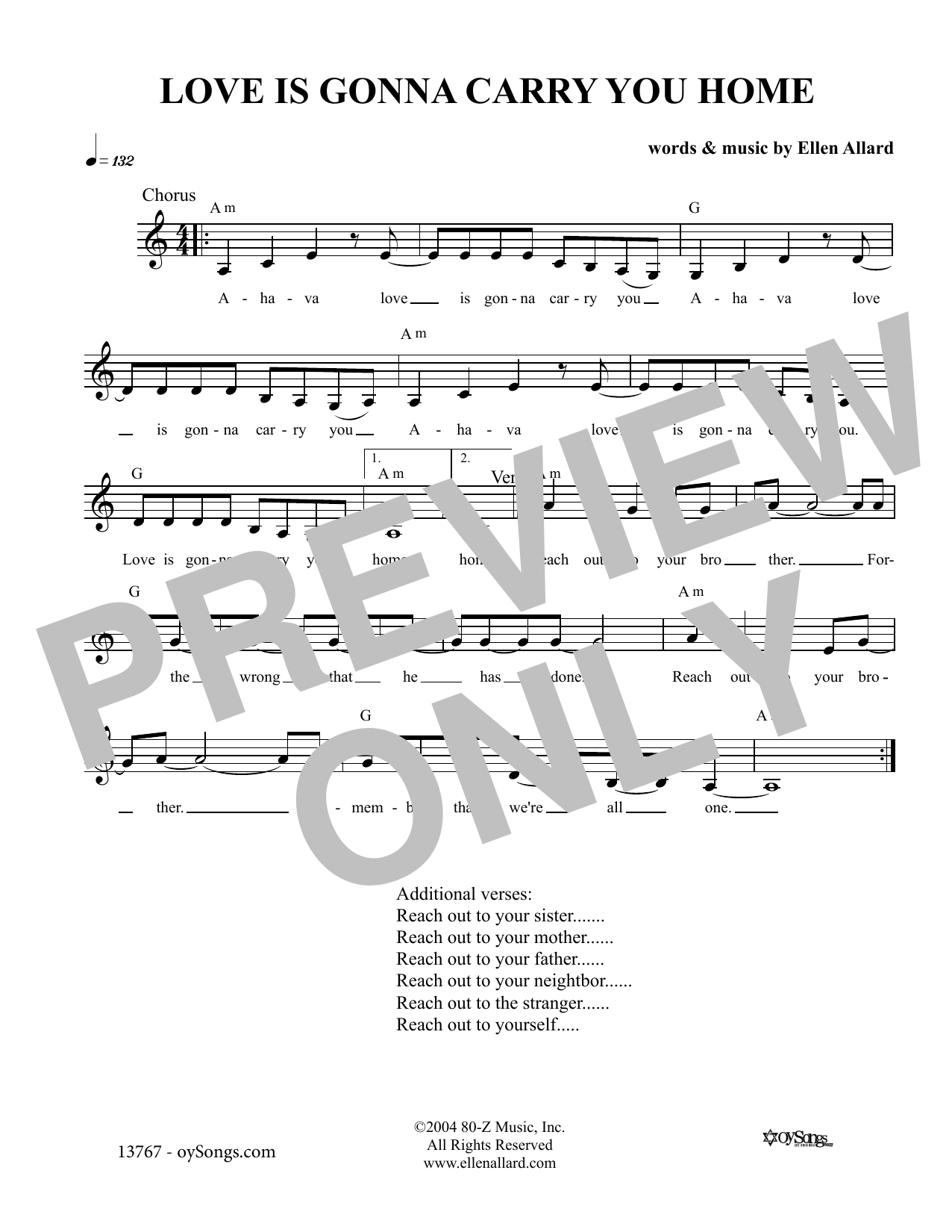 Download Ellen Allard Love Is Gonna Carry You Sheet Music and learn how to play Melody Line, Lyrics & Chords PDF digital score in minutes