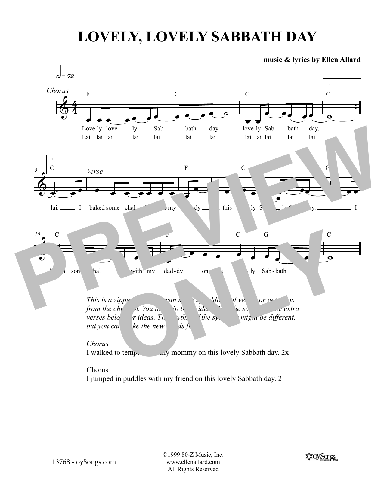 Download Ellen Allard Lovely Lovely Sabbath Day Sheet Music and learn how to play Melody Line, Lyrics & Chords PDF digital score in minutes