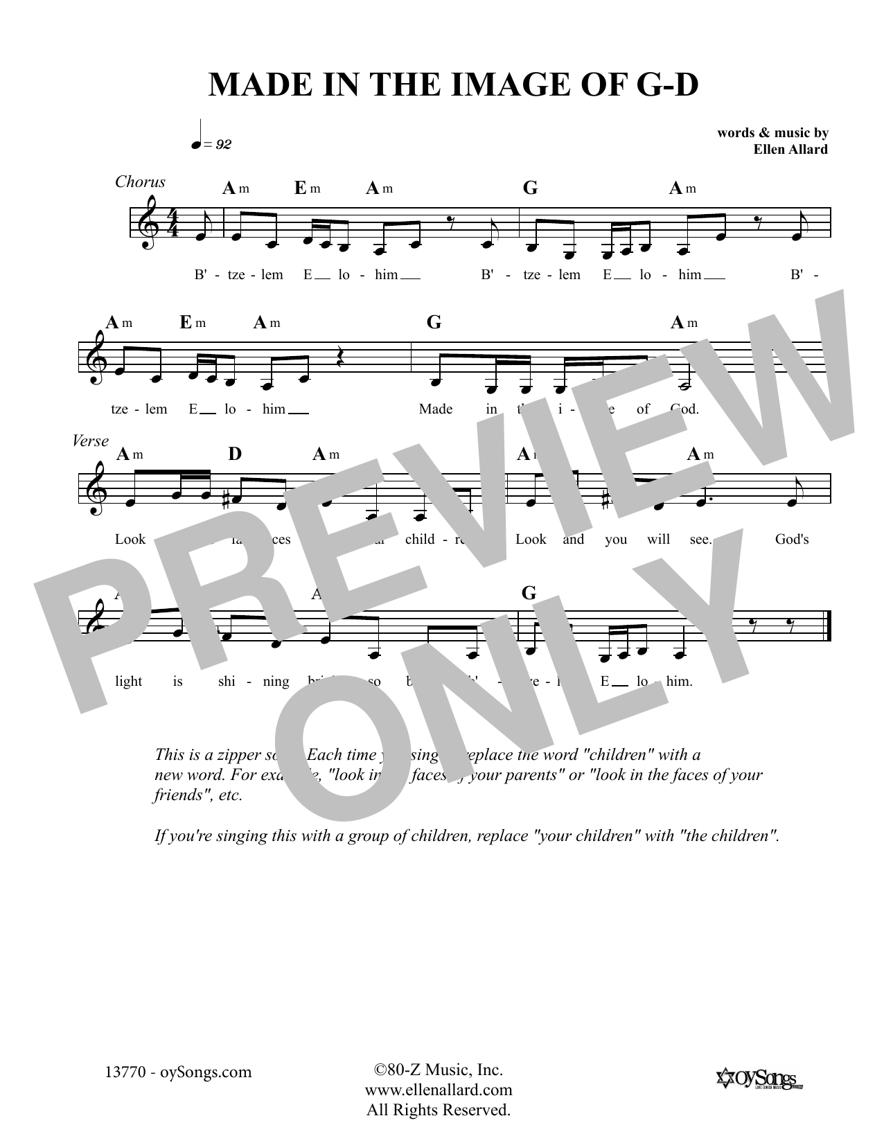 Download Ellen Allard Made In The Image Of God Sheet Music and learn how to play Melody Line, Lyrics & Chords PDF digital score in minutes