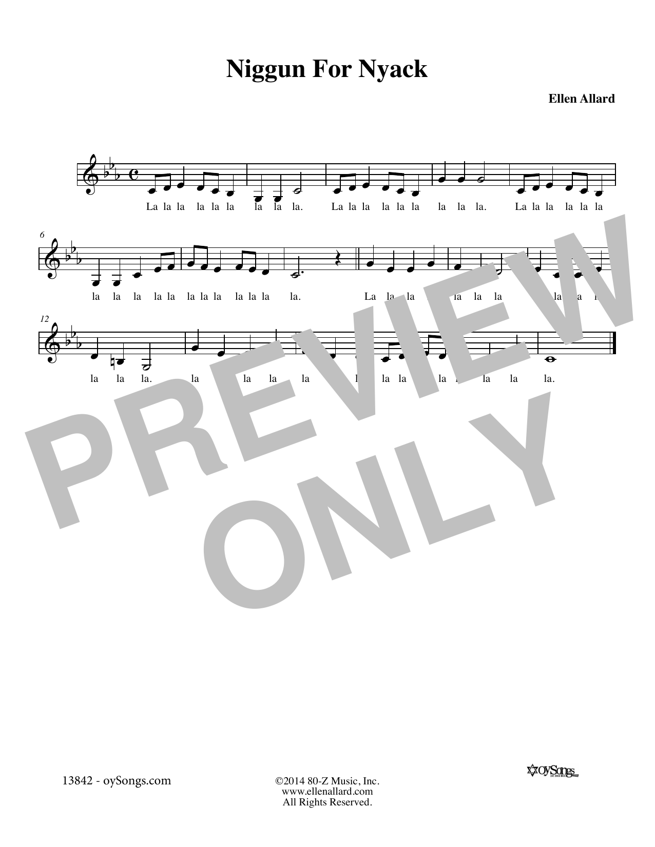 Download Ellen Allard Niggun For Nyack Sheet Music and learn how to play Melody Line, Lyrics & Chords PDF digital score in minutes