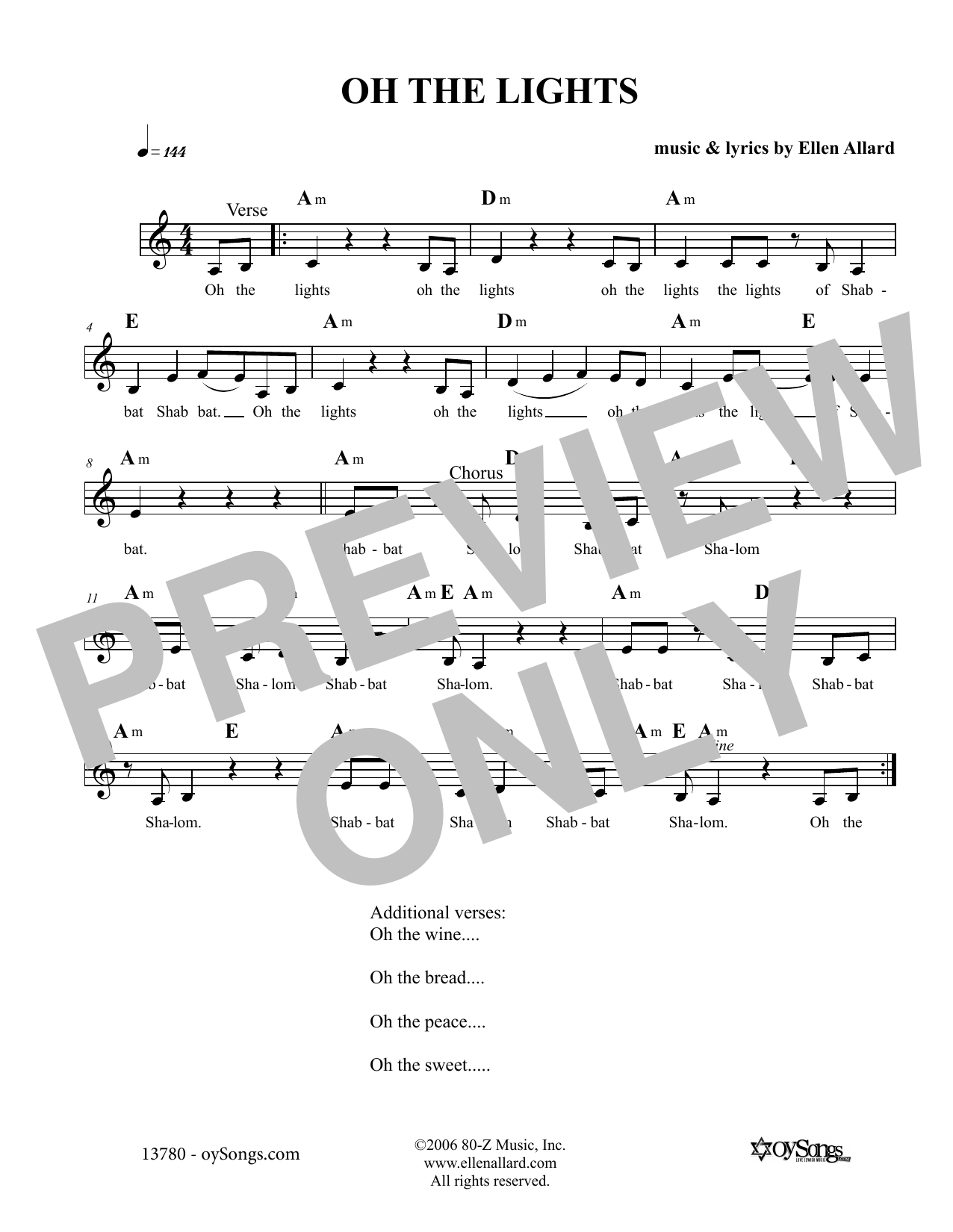 Download Ellen Allard Oh The Lights Sheet Music and learn how to play Melody Line, Lyrics & Chords PDF digital score in minutes
