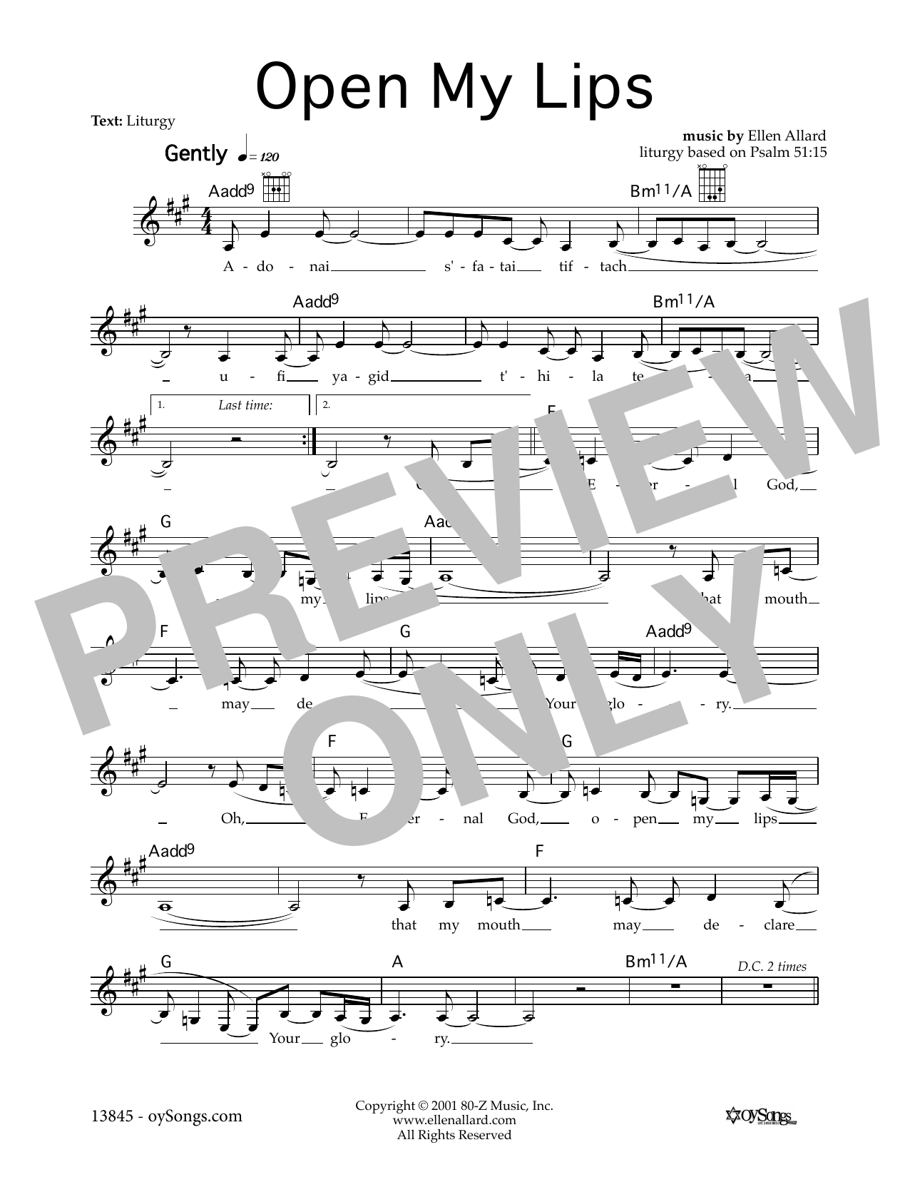 Download Ellen Allard Open My Lips Sheet Music and learn how to play Melody Line, Lyrics & Chords PDF digital score in minutes