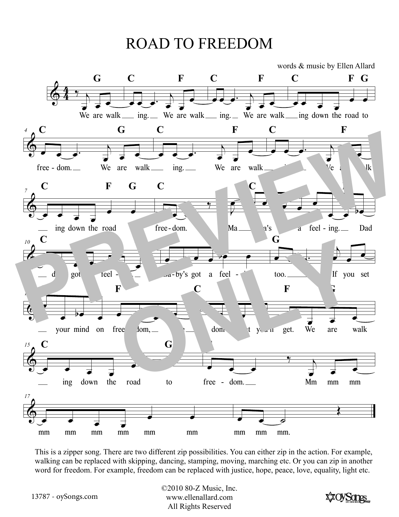 Download Ellen Allard Road To Freedom Sheet Music and learn how to play Melody Line, Lyrics & Chords PDF digital score in minutes