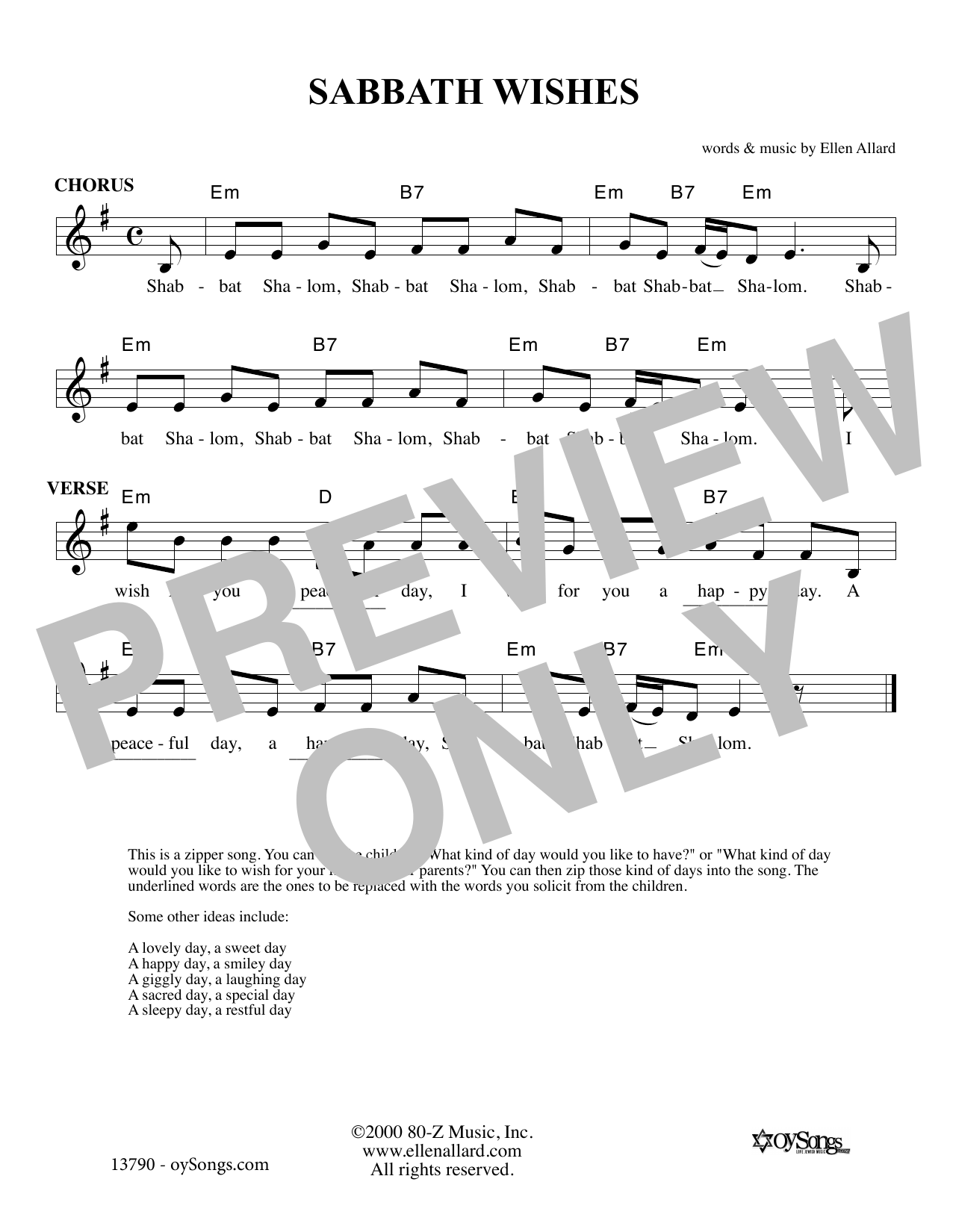 Download Ellen Allard Sabbath Wishes Sheet Music and learn how to play Melody Line, Lyrics & Chords PDF digital score in minutes