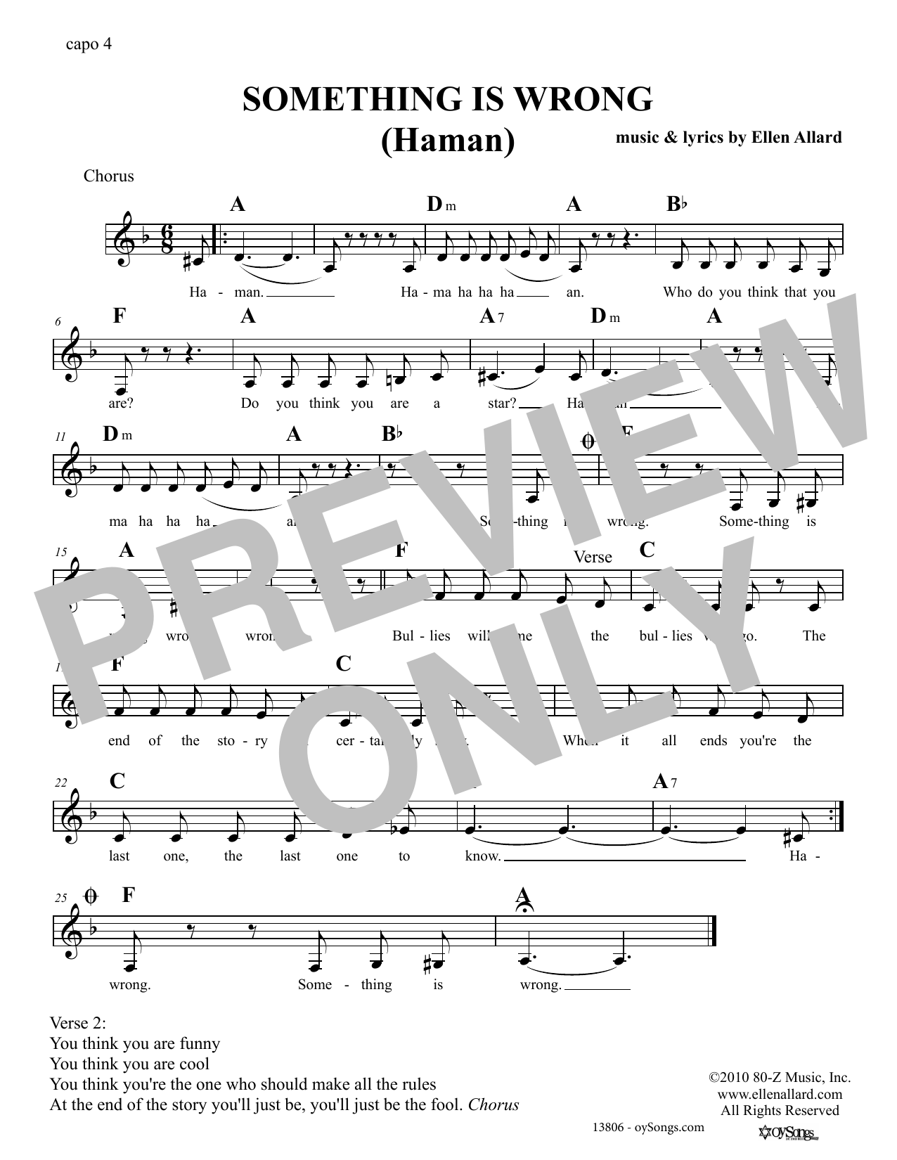 Download Ellen Allard Something Is Wrong Sheet Music and learn how to play Melody Line, Lyrics & Chords PDF digital score in minutes