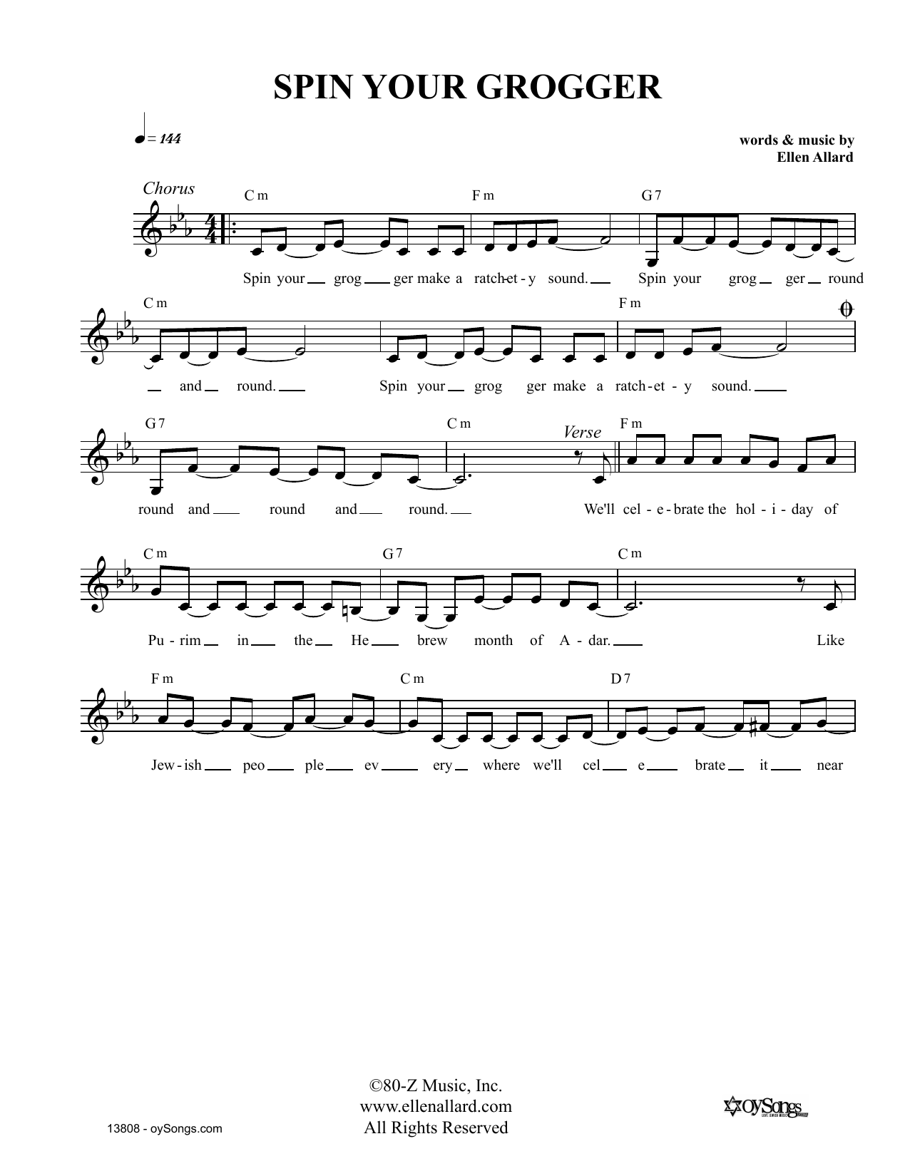Download Ellen Allard Spin Your Grogger Sheet Music and learn how to play Melody Line, Lyrics & Chords PDF digital score in minutes