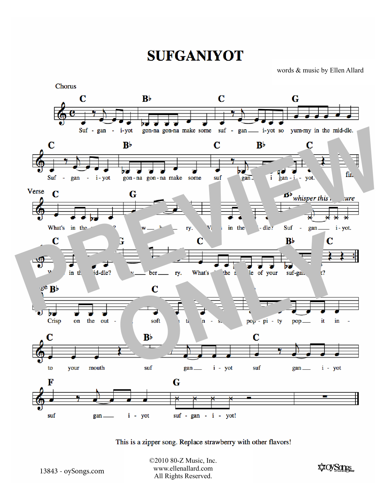 Download Ellen Allard Sufganiyot Sheet Music and learn how to play Melody Line, Lyrics & Chords PDF digital score in minutes
