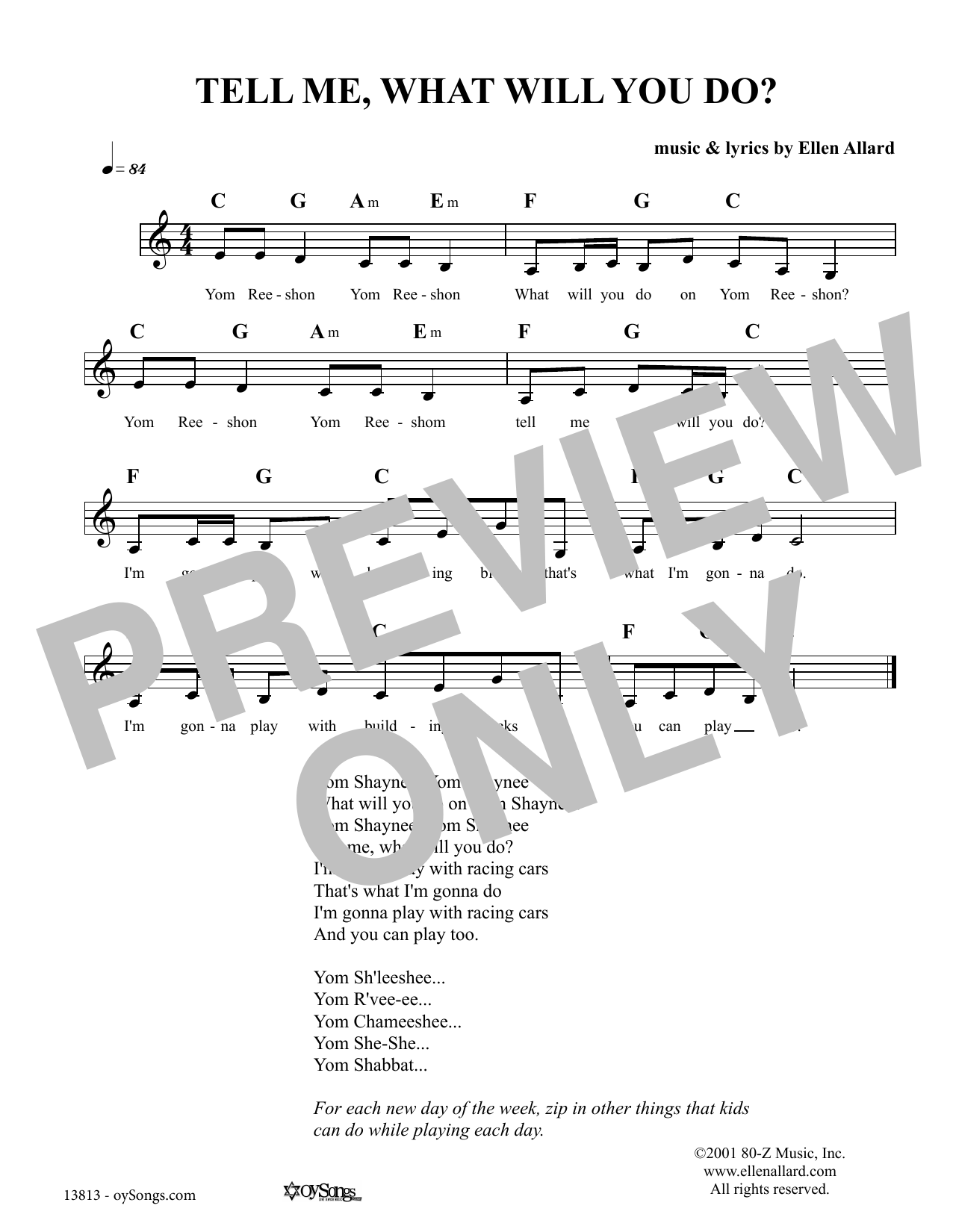 Download Ellen Allard Tell Me What Will You Do Sheet Music and learn how to play Melody Line, Lyrics & Chords PDF digital score in minutes