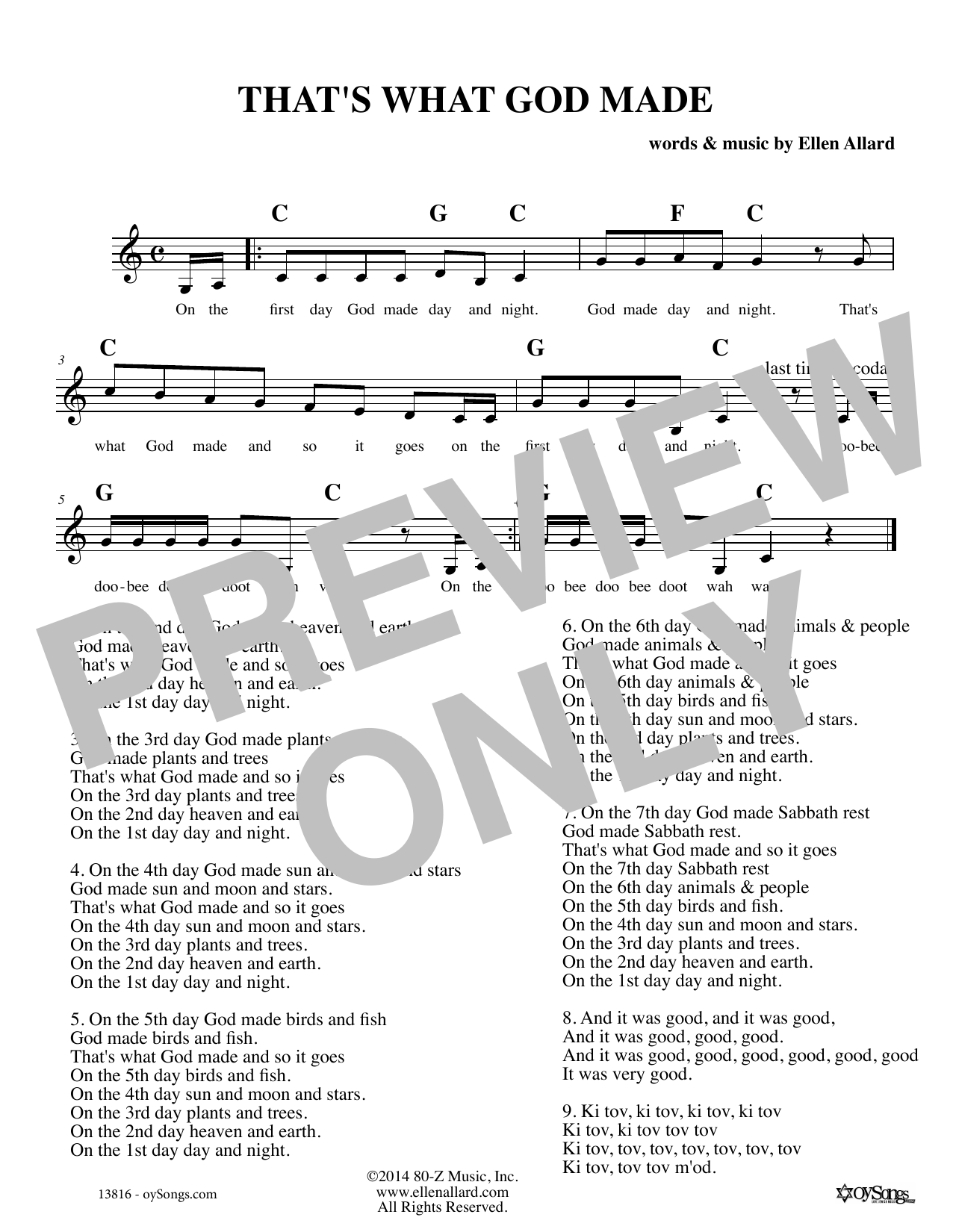 Download Ellen Allard That's What God Made Sheet Music and learn how to play Melody Line, Lyrics & Chords PDF digital score in minutes