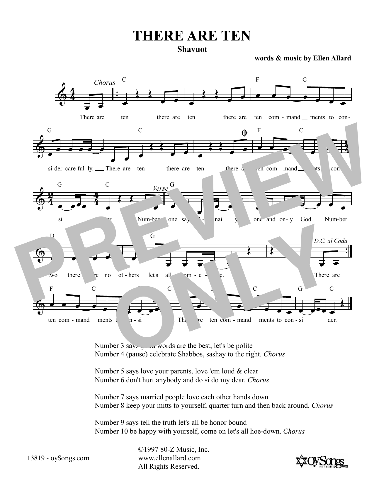 Download Ellen Allard There Are Ten Sheet Music and learn how to play Melody Line, Lyrics & Chords PDF digital score in minutes