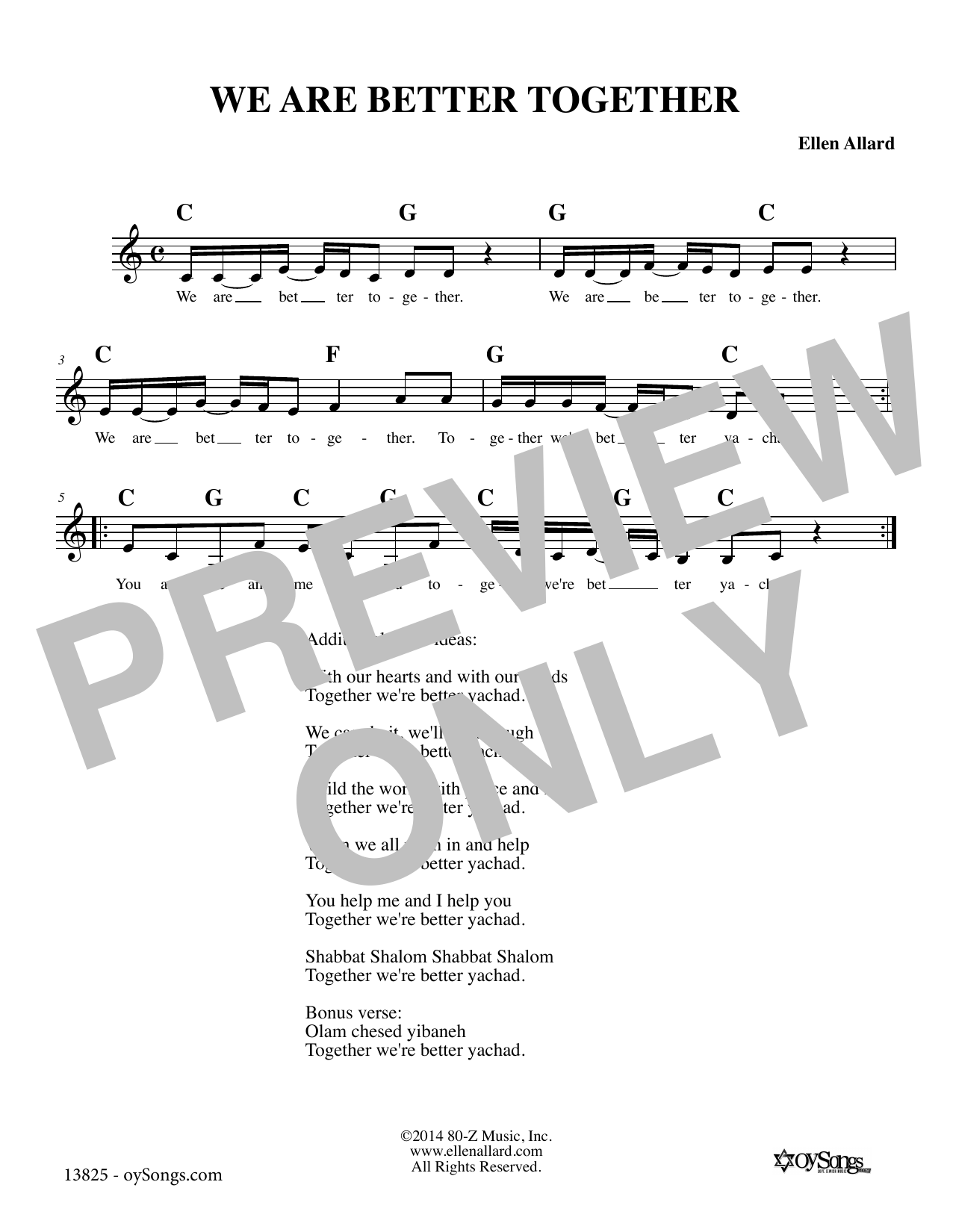 Download Ellen Allard We Are Better Together Sheet Music and learn how to play Melody Line, Lyrics & Chords PDF digital score in minutes