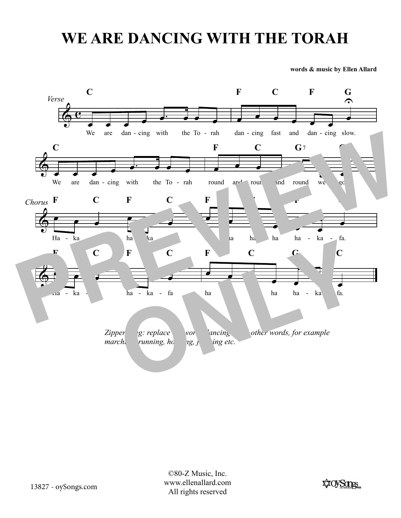 Download Ellen Allard We Are Dancing With the Torah Sheet Music and learn how to play Melody Line, Lyrics & Chords PDF digital score in minutes