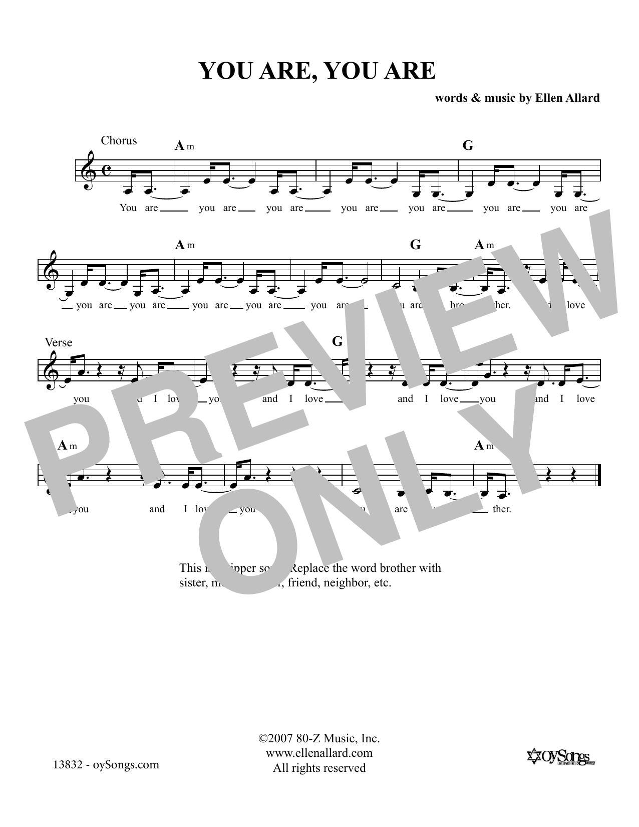 Download Ellen Allard You Are You Are Sheet Music and learn how to play Melody Line, Lyrics & Chords PDF digital score in minutes