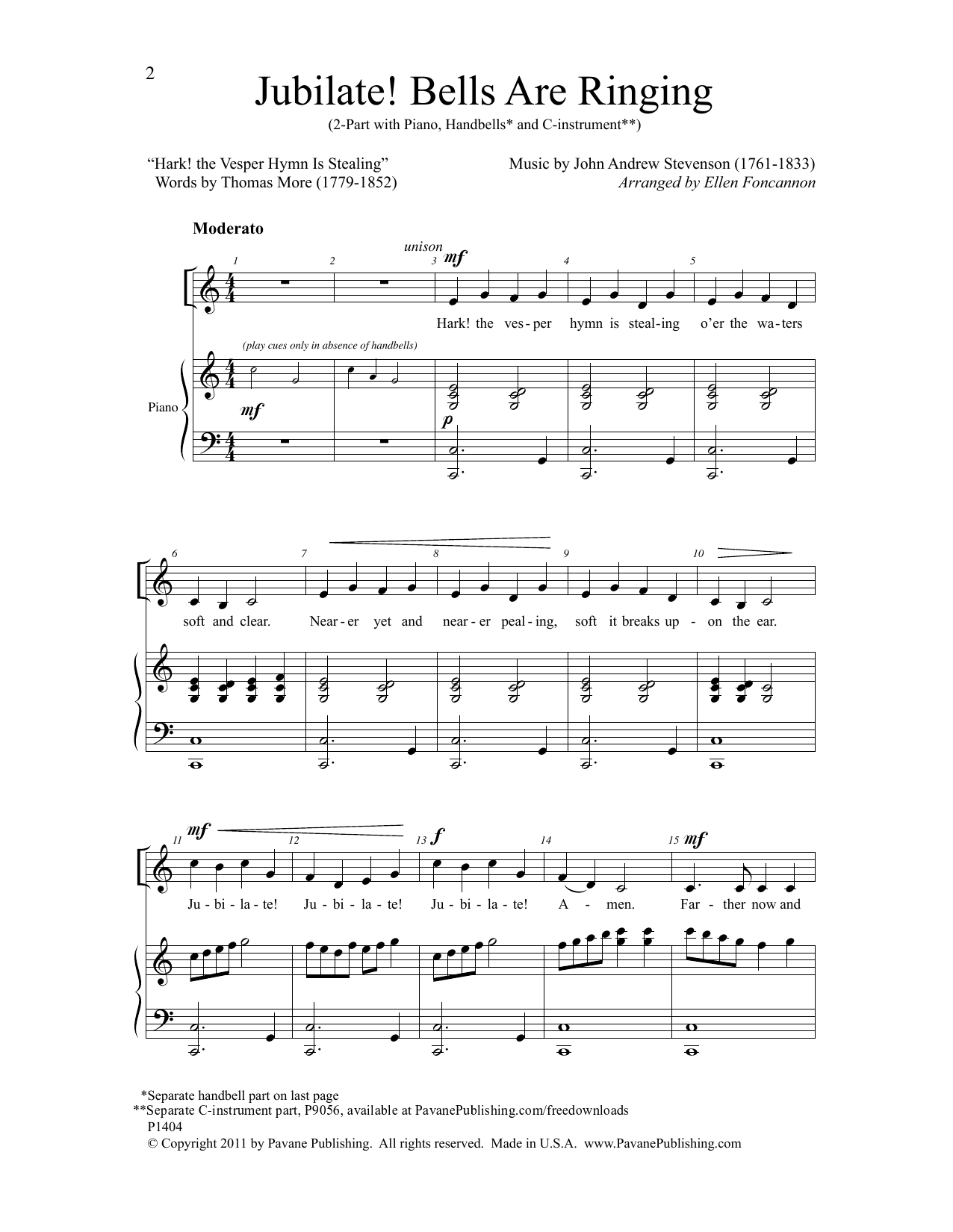 Download Ellen Foncannon Jubilate! Bells Are Ringing Sheet Music and learn how to play 2-Part Choir PDF digital score in minutes