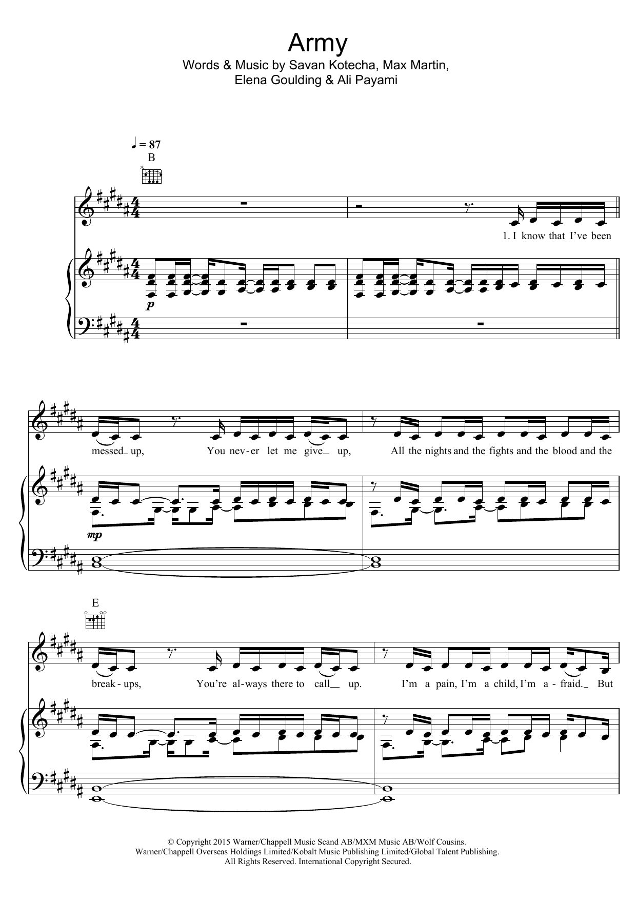 Download Ellie Goulding Army Sheet Music and learn how to play Beginner Piano PDF digital score in minutes