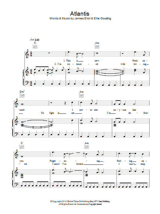 Download Ellie Goulding Atlantis Sheet Music and learn how to play Piano, Vocal & Guitar (Right-Hand Melody) PDF digital score in minutes