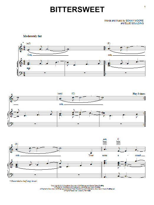 Download Ellie Goulding Bittersweet Sheet Music and learn how to play Piano, Vocal & Guitar (Right-Hand Melody) PDF digital score in minutes