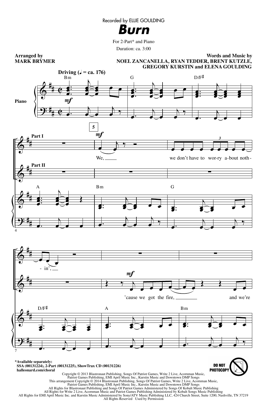 Download Ellie Goulding Burn (arr. Mark Brymer) Sheet Music and learn how to play SSA Choir PDF digital score in minutes
