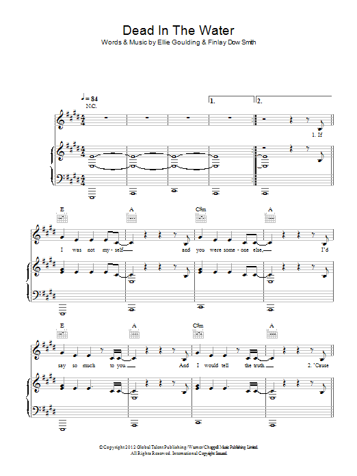 Download Ellie Goulding Dead In The Water Sheet Music and learn how to play Piano, Vocal & Guitar (Right-Hand Melody) PDF digital score in minutes