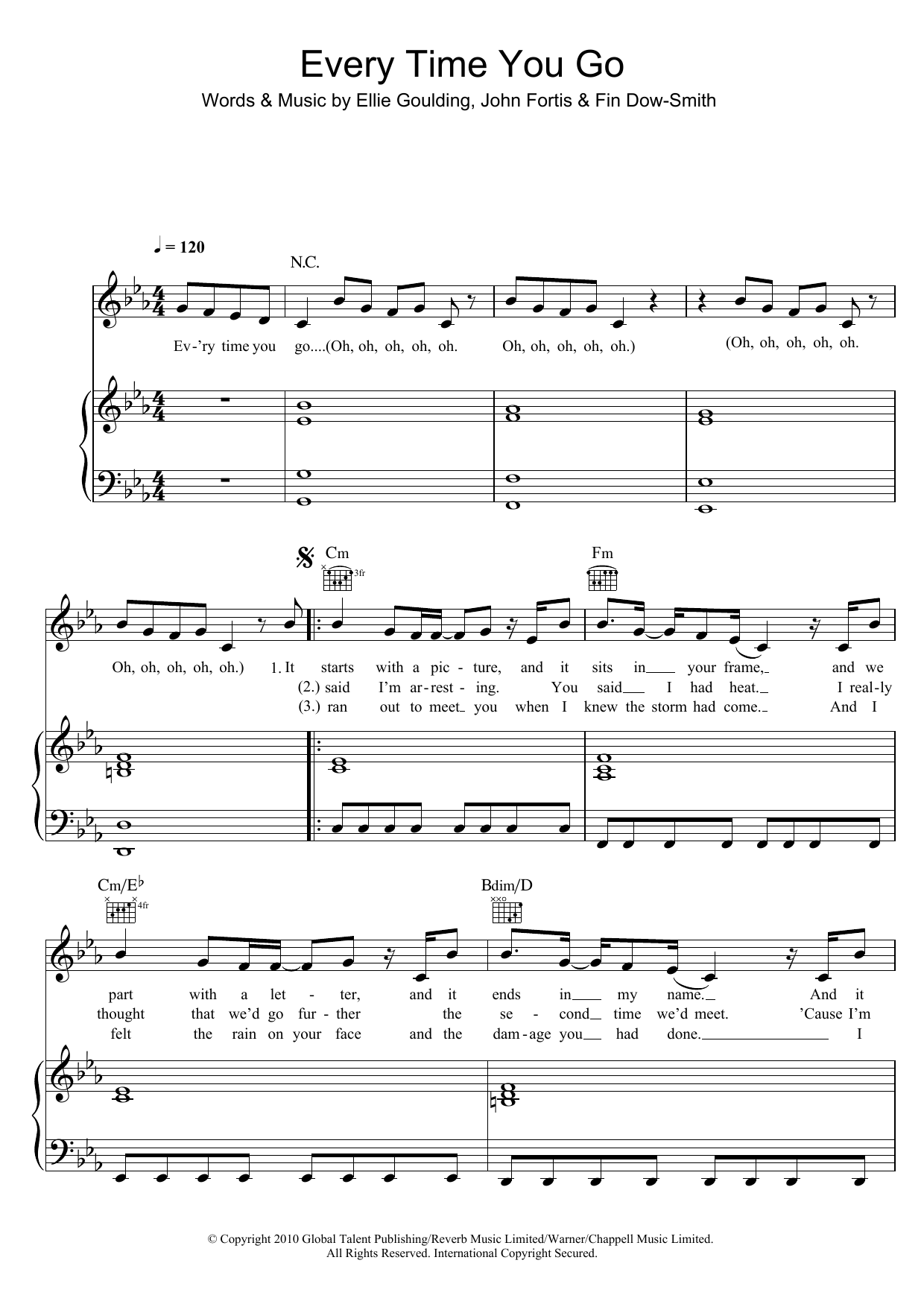 Download Ellie Goulding Every Time You Go Sheet Music and learn how to play Piano, Vocal & Guitar PDF digital score in minutes