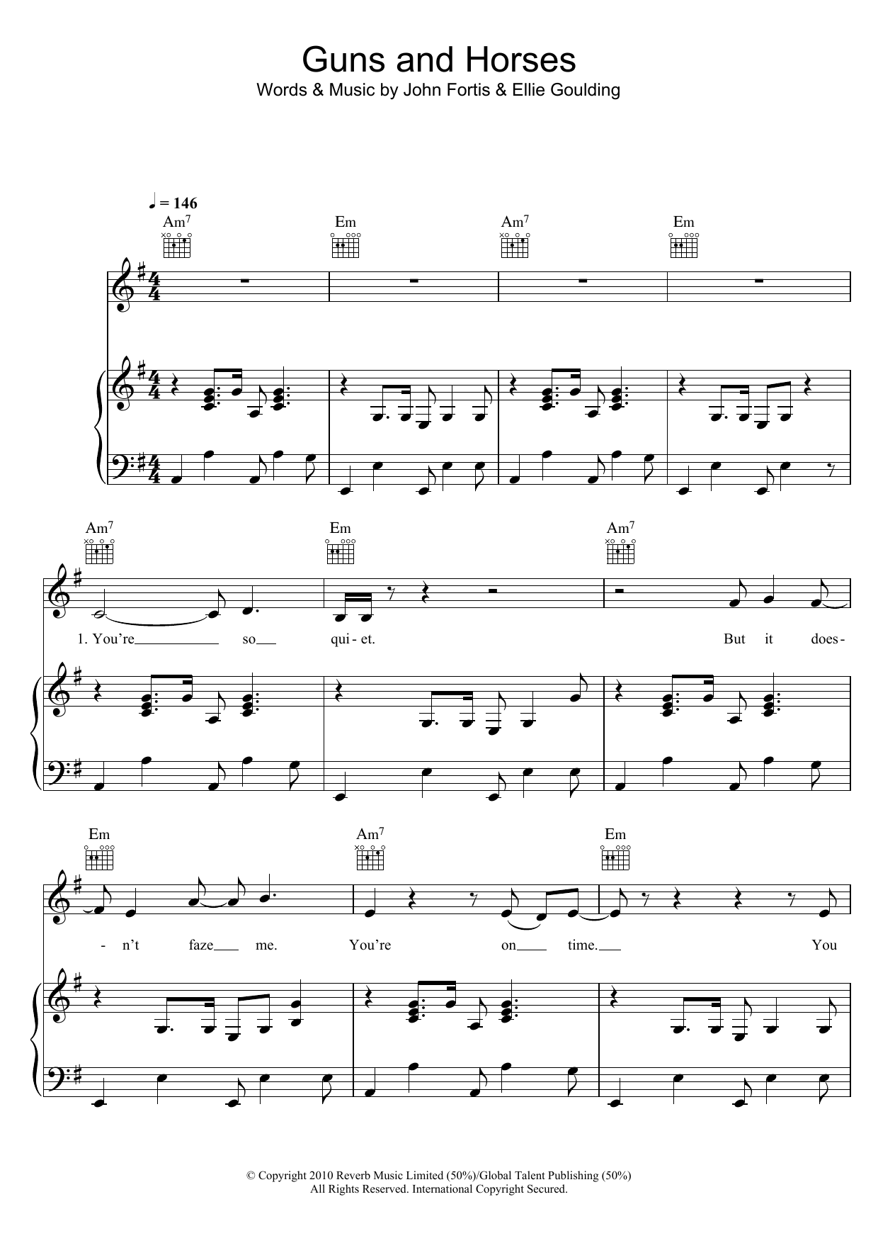 Download Ellie Goulding Guns And Horses Sheet Music and learn how to play Lyrics & Chords PDF digital score in minutes